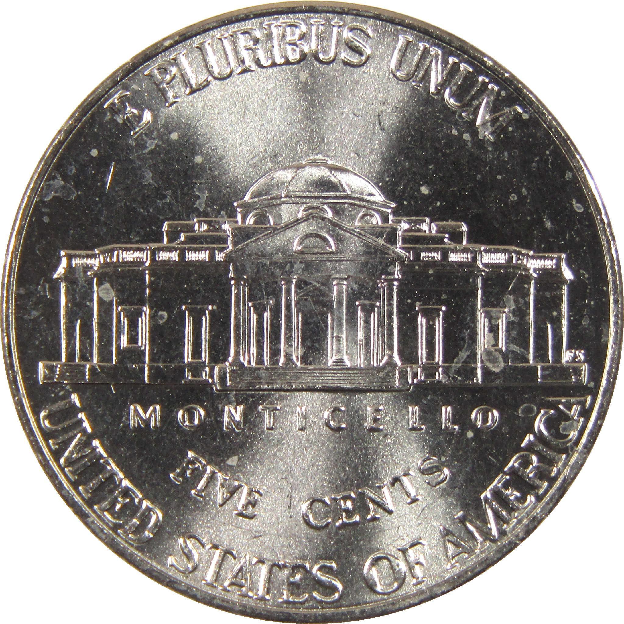 US nickel coin reverse side showing Monticello building, collectible five cents currency