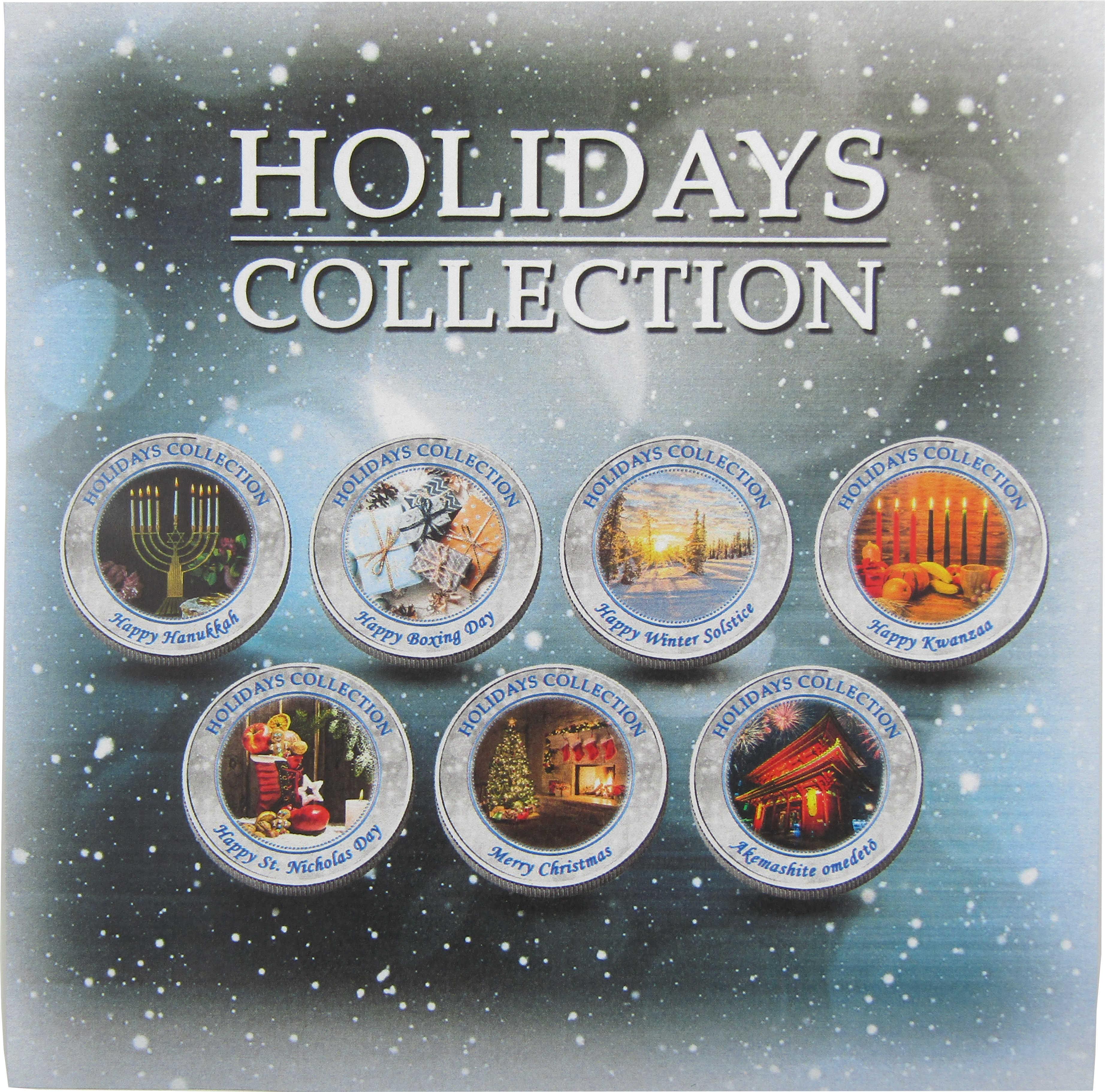Happy Holidays 7 Coin Colorized Quarter Collection with Display Case