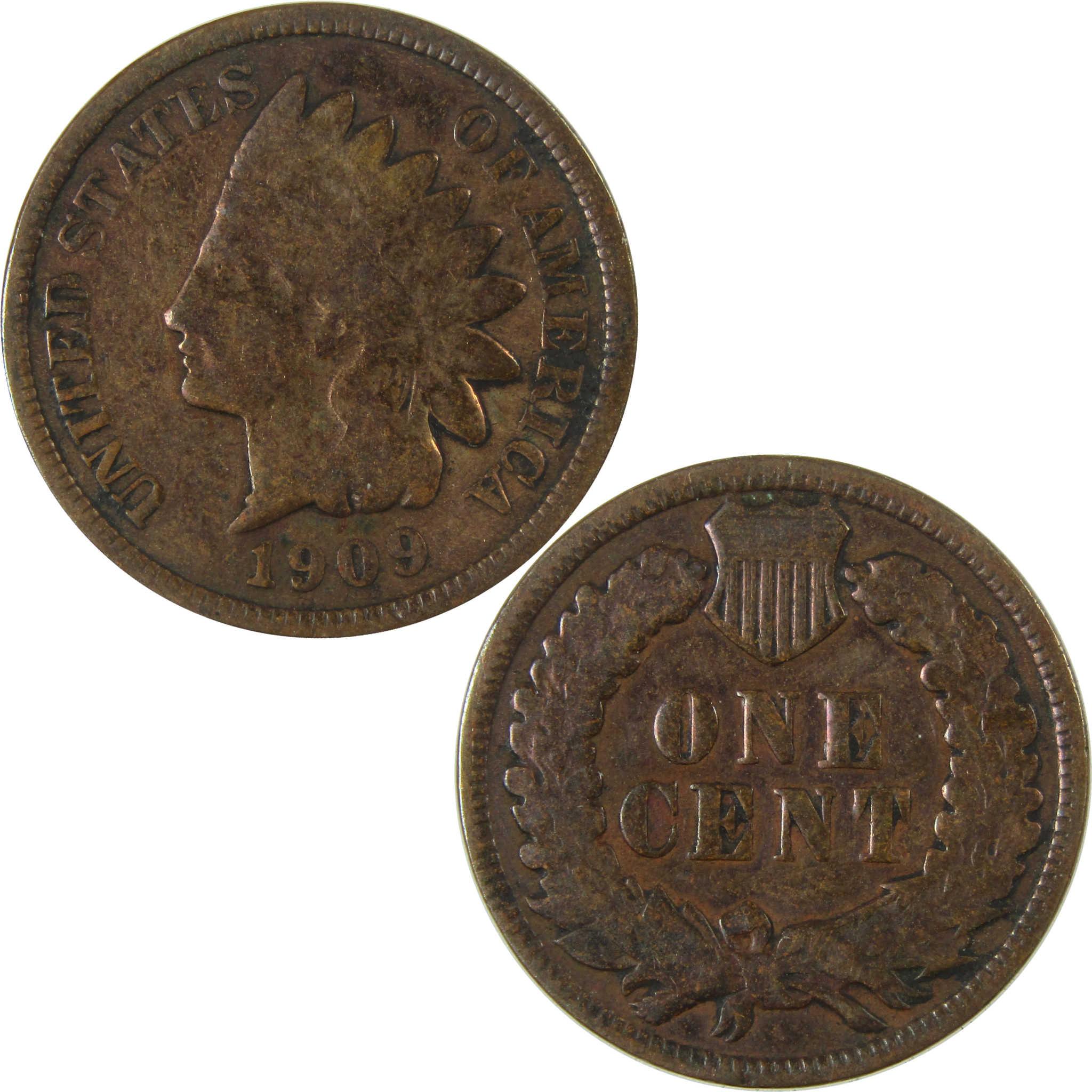 1909 Indian Head Cent G Good Details Penny 1c Coin SKU:I26999