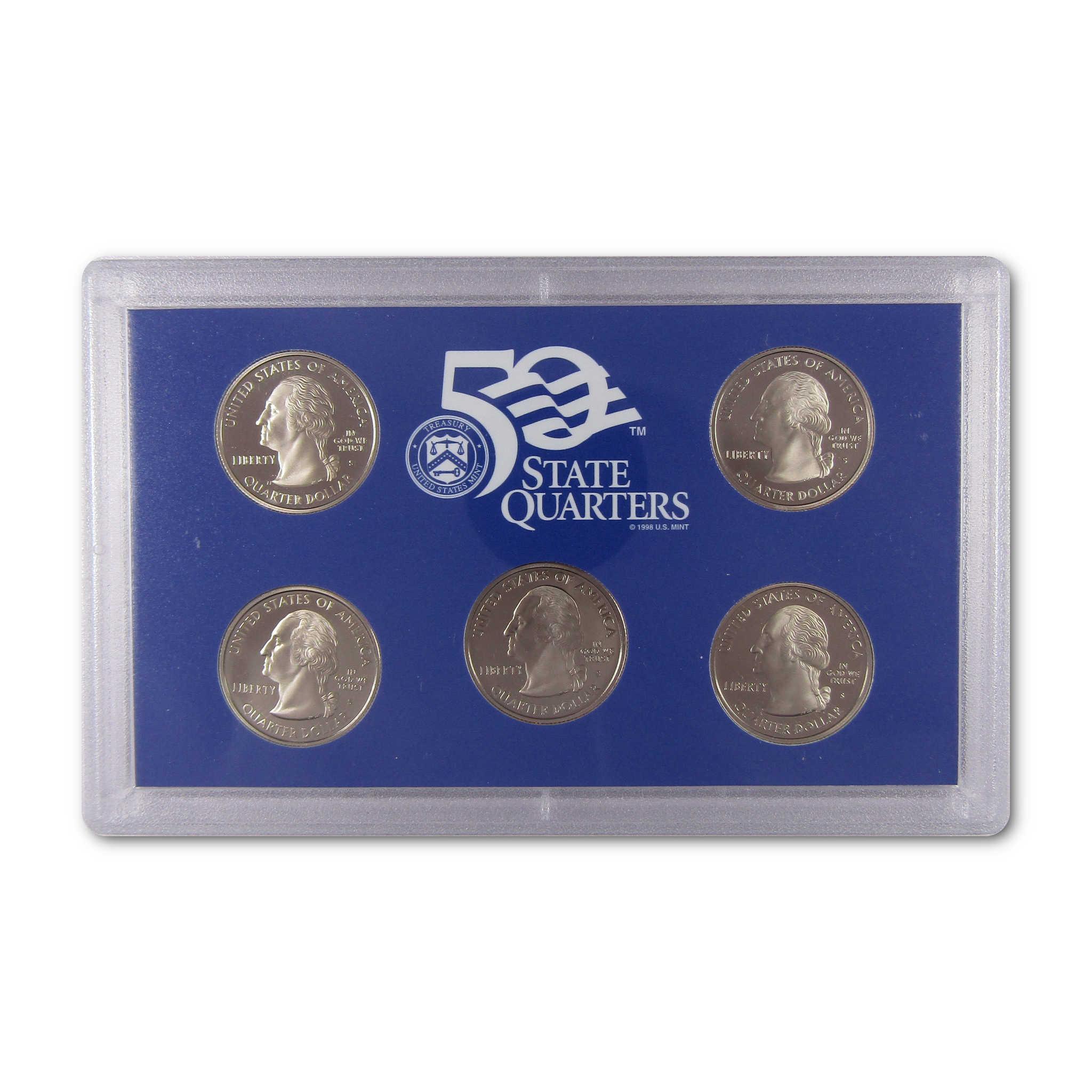 50 State Quarters collectible coin set in clear case with blue background