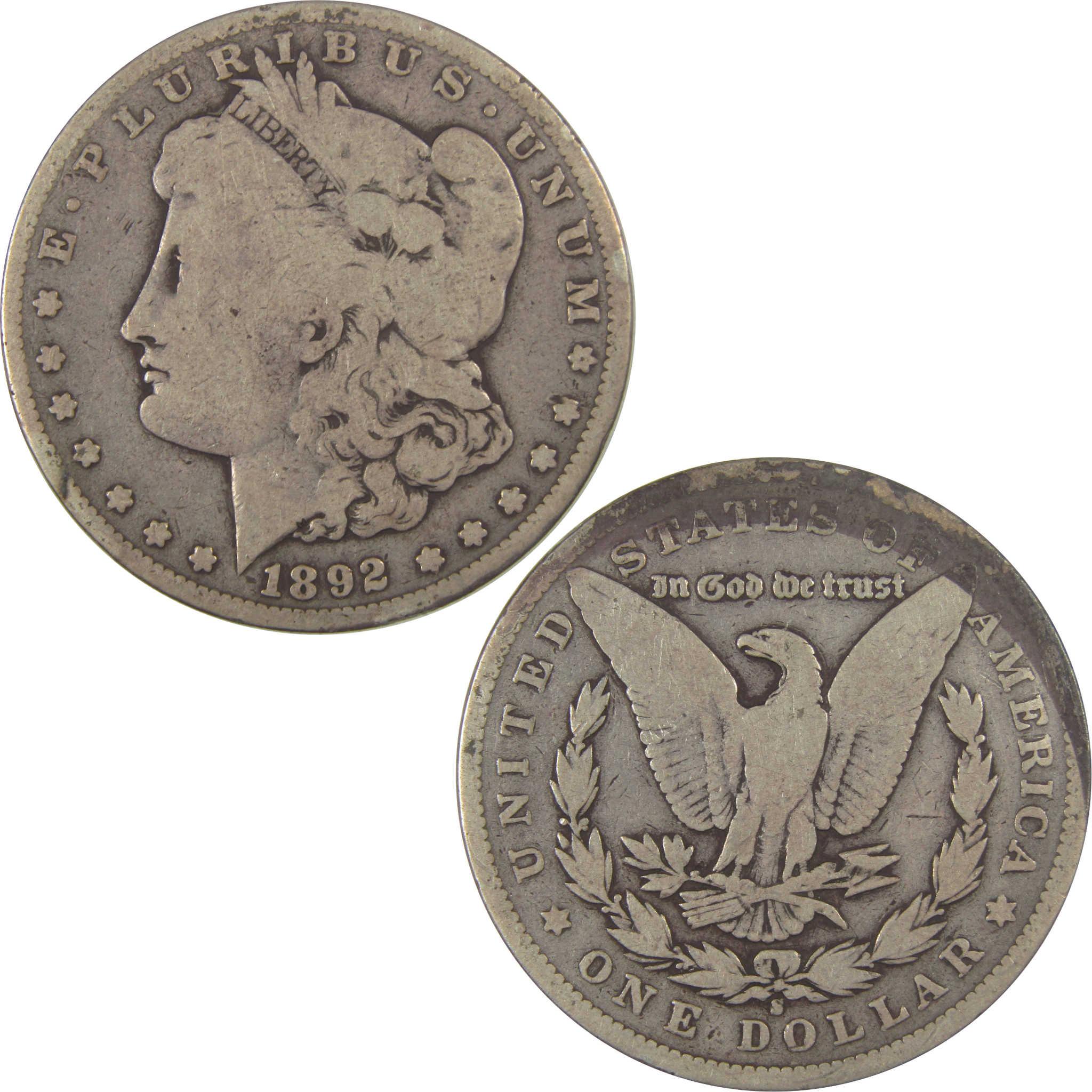 1892 S Morgan Dollar VG Very Good Silver $1 Coin SKU:CPC1090 - Morgan coin - Morgan silver dollar - Morgan silver dollar for sale - Profile Coins & Collectibles
