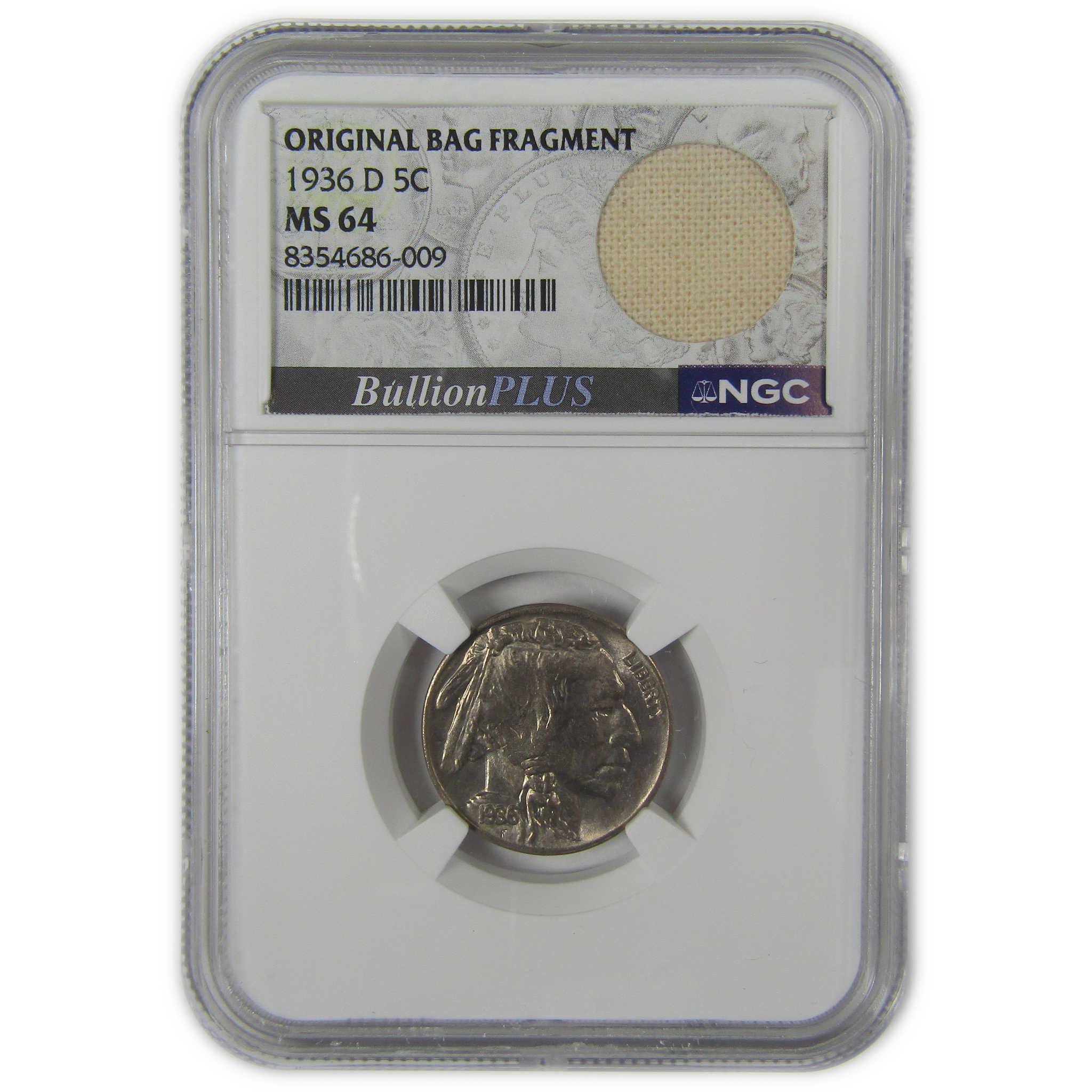 1936 D Indian Head Buffalo Nickel MS 64 NGC Bag Fragment SKU:I22648