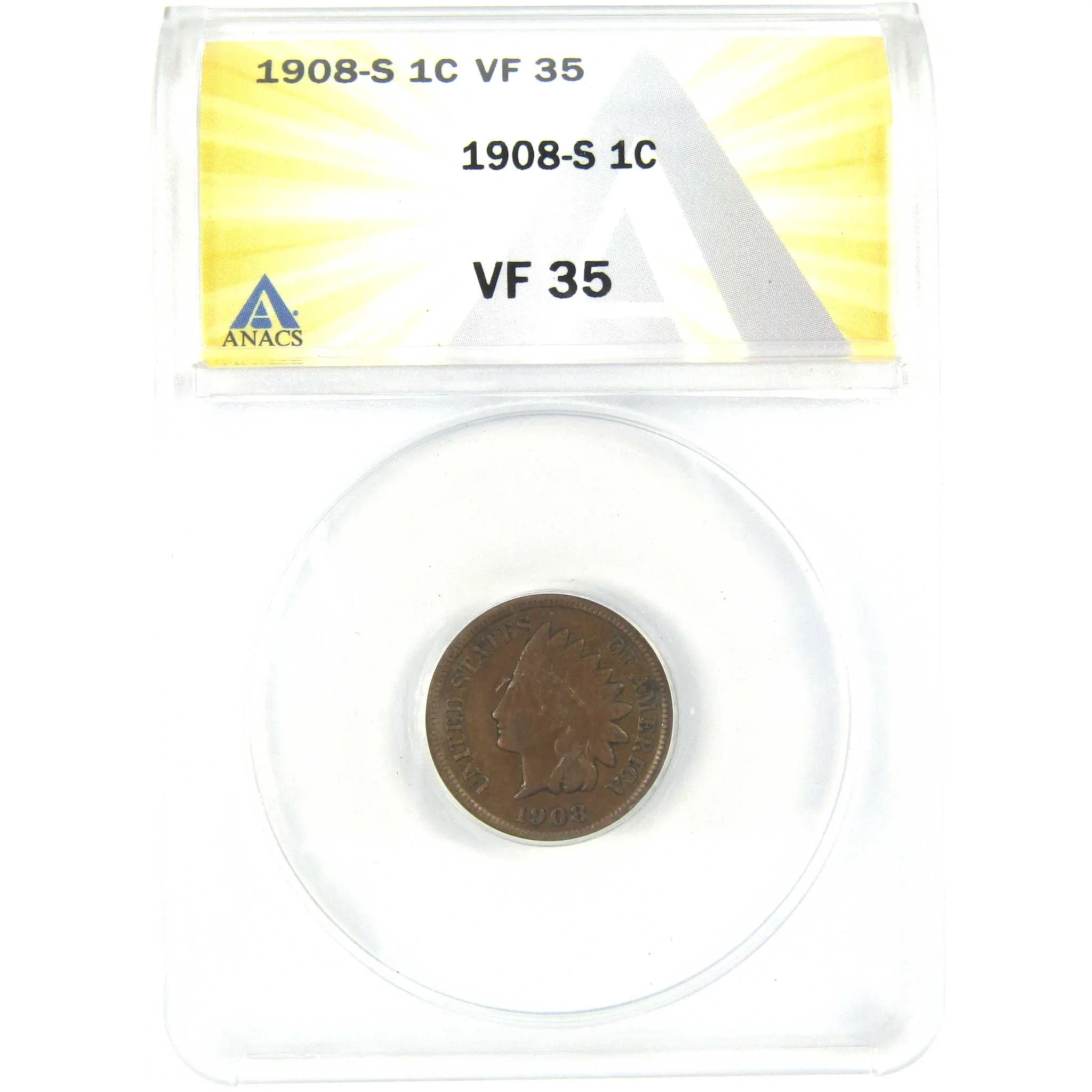 1908 S Indian Head Cent VF 35 ANACS Penny 1c Coin SKU:I16264