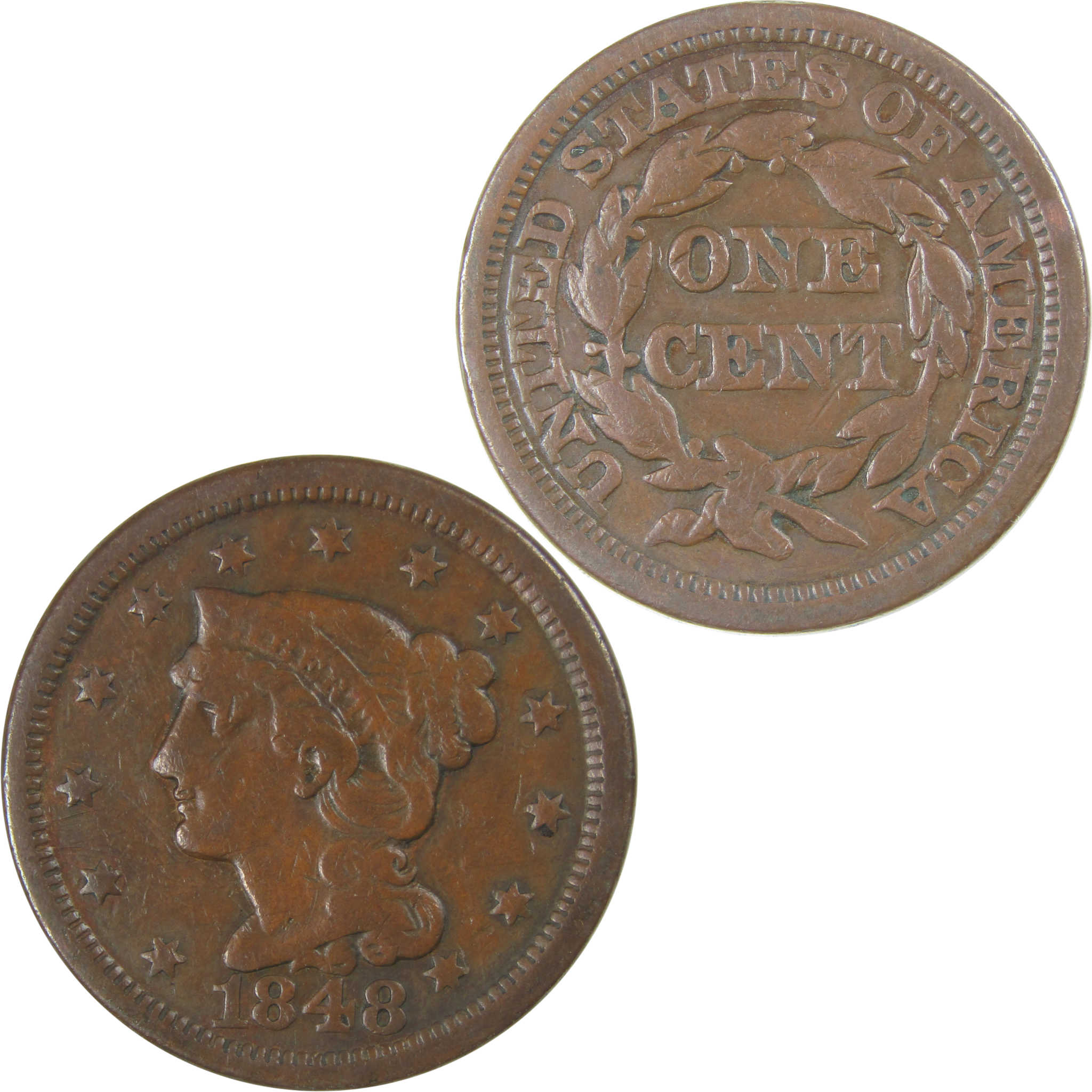 1848 Braided Hair Large Cent F Fine Copper Penny 1c Coin SKU:CP17