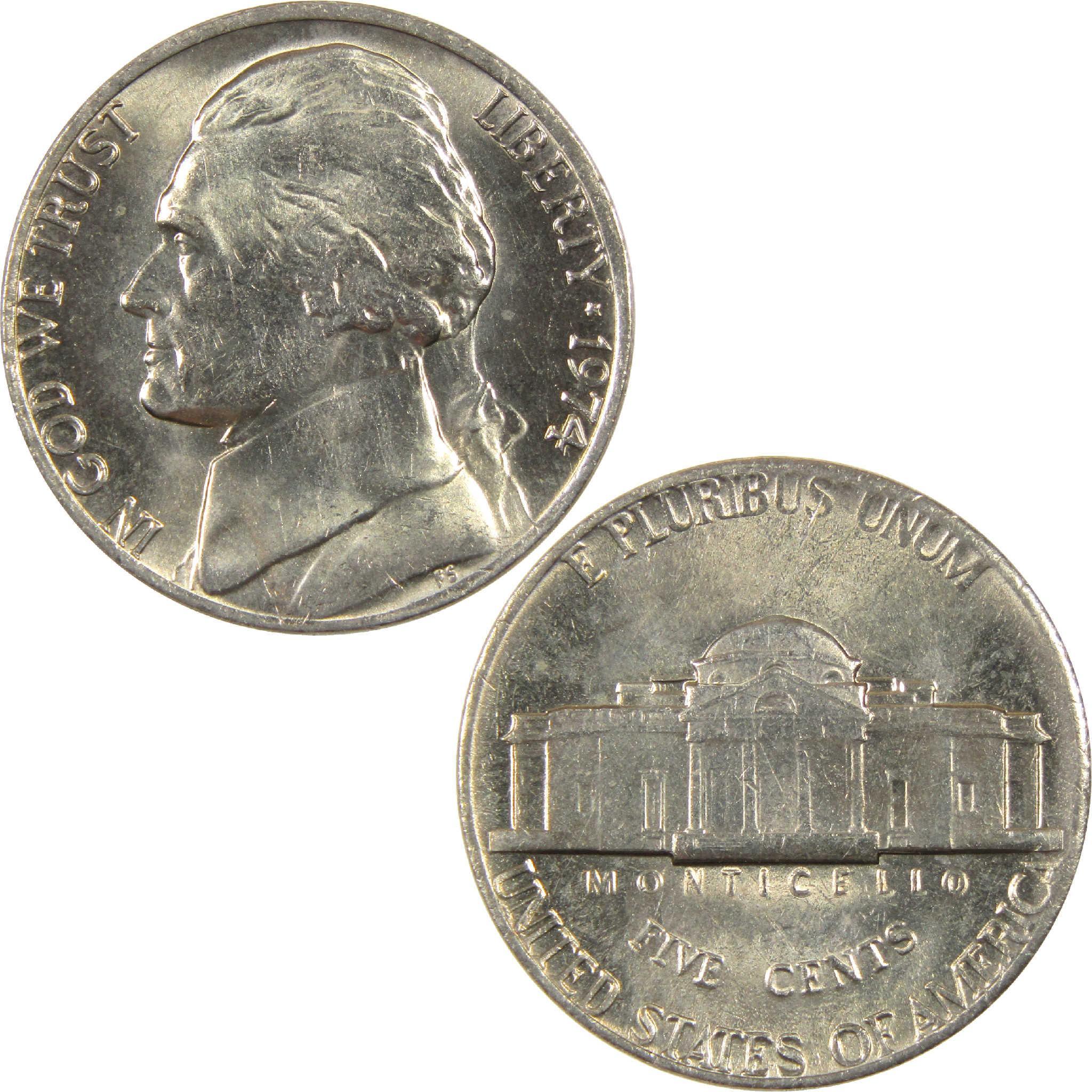 1974 Jefferson nickel collectible coin, obverse and reverse sides, US five cents