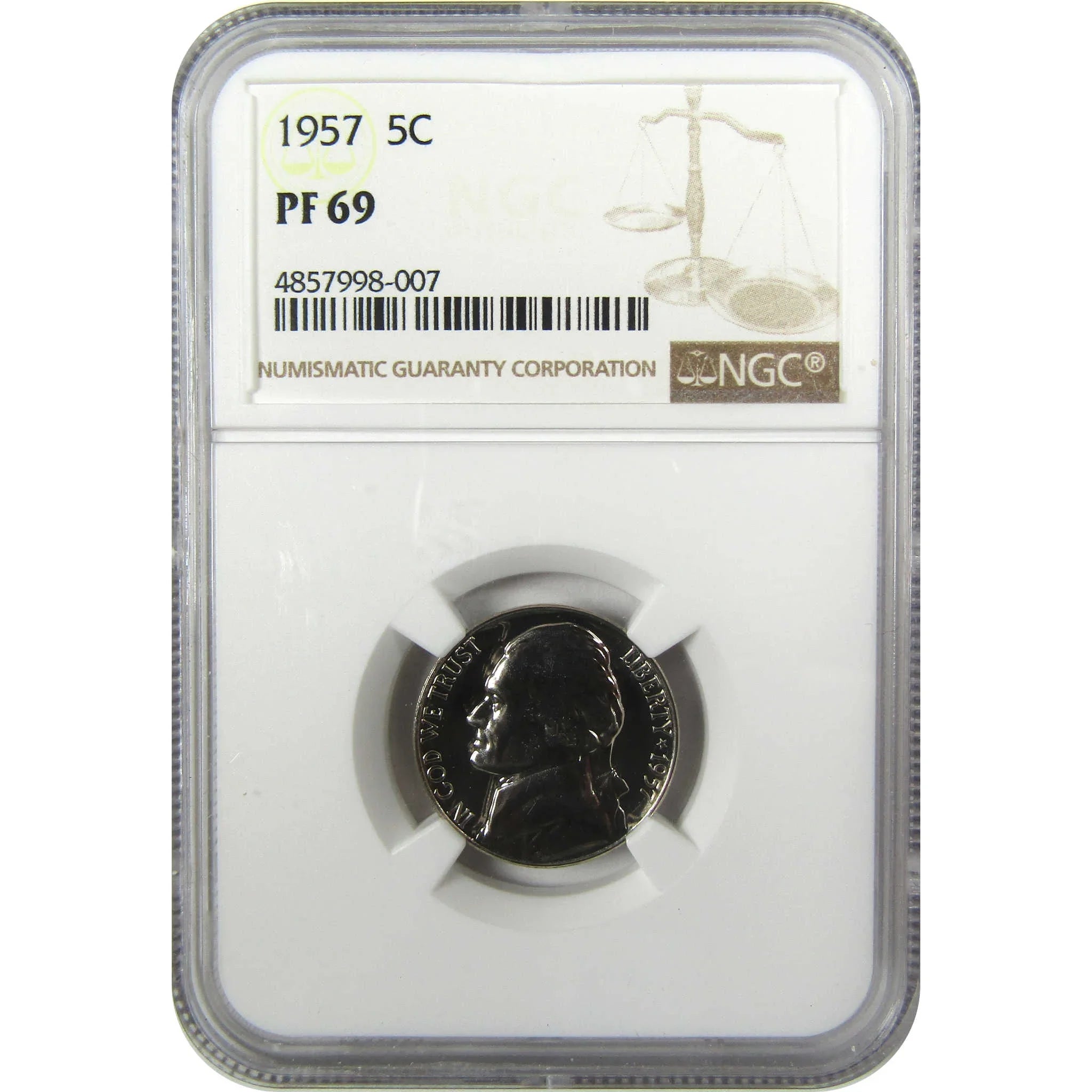 1957 Jefferson Nickel PF 69 NGC Proof 5c Coin Collectible SKU:I27111