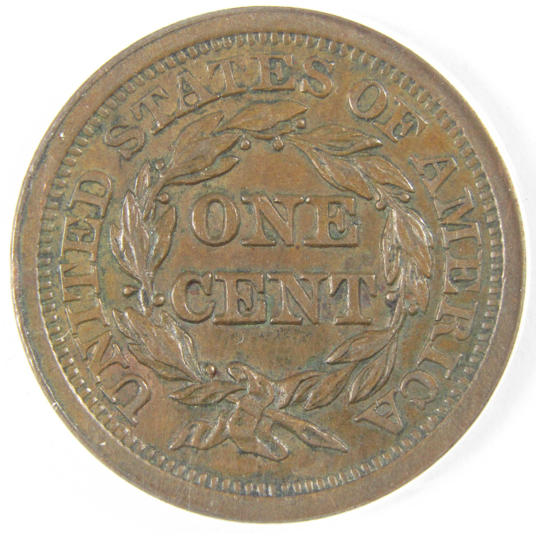 1852 Braided Hair Copper Large Cent AU 55 ANACS Penny 1c Coin