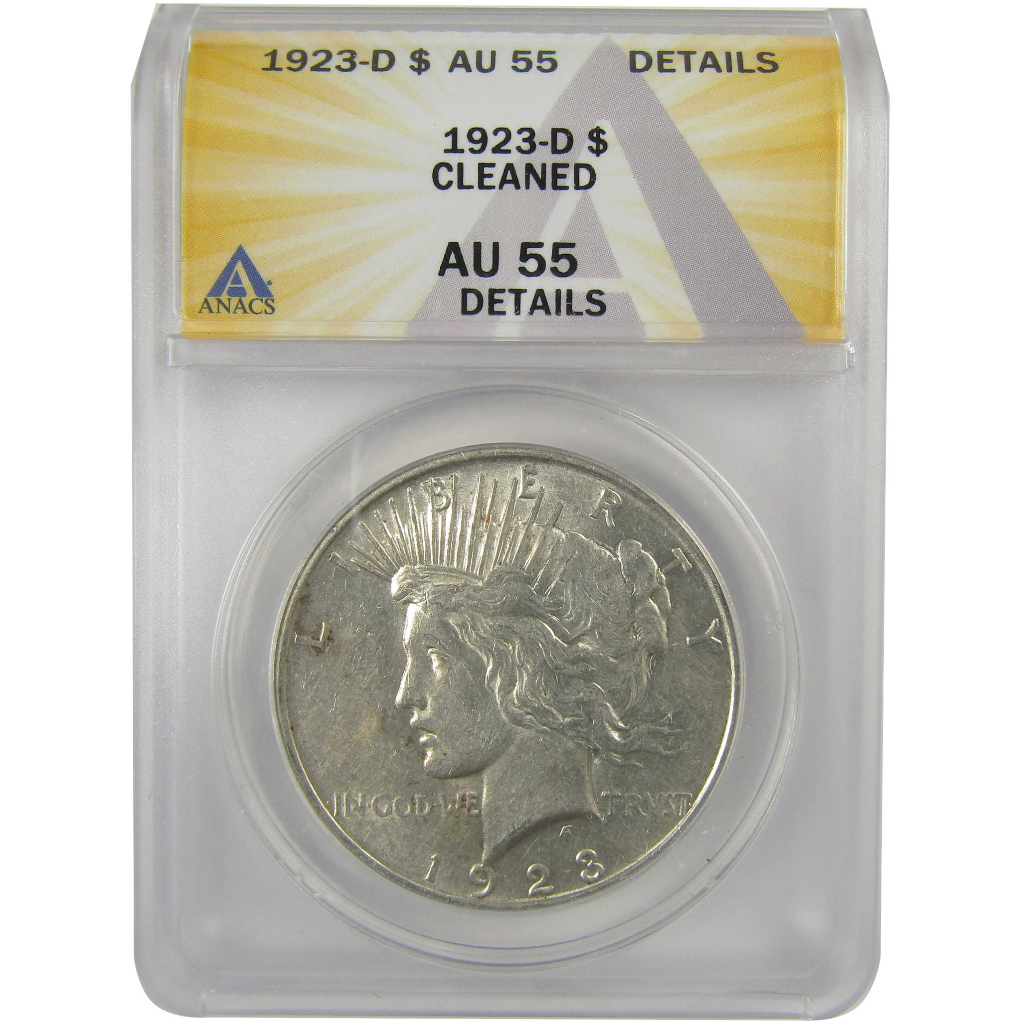 1923 D Peace Dollar AU 55 Details ANACS Silver $1 Coin SKU:I20357
