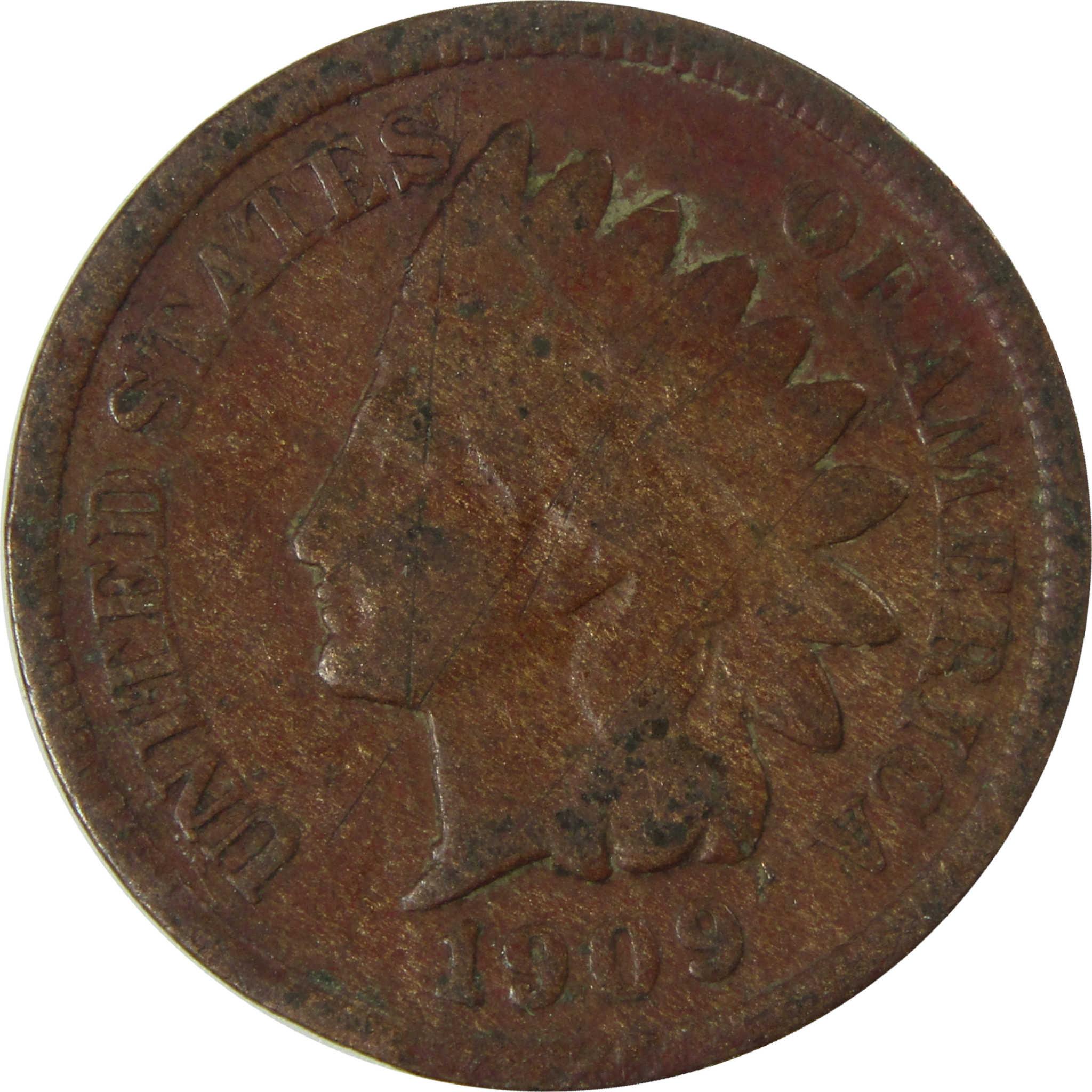 1909 Indian Head Cent G Good Details Penny 1c Coin SKU:I26998