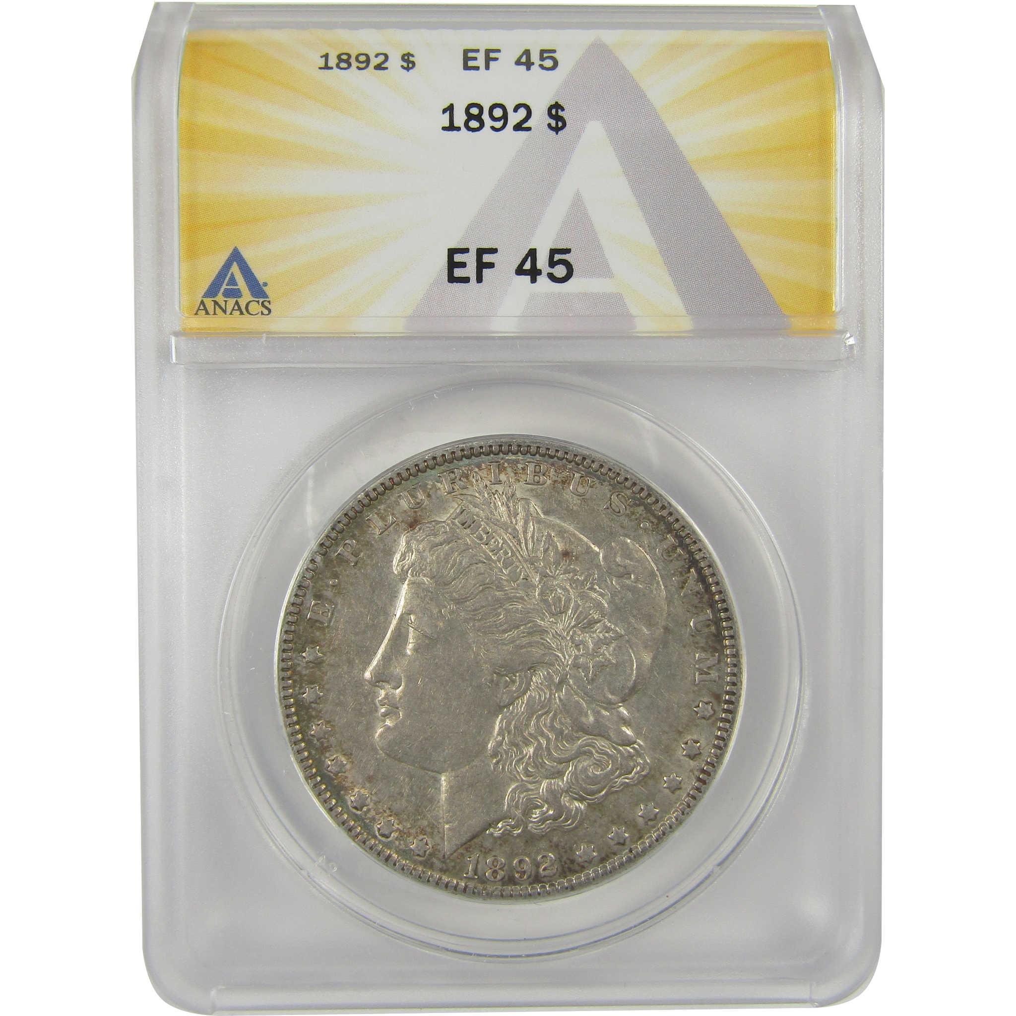 1892 Morgan Dollar EF 45 ANACS Silver $1 Coin SKU:I20785 - Morgan coin - Morgan silver dollar - Morgan silver dollar for sale - Profile Coins & Collectibles