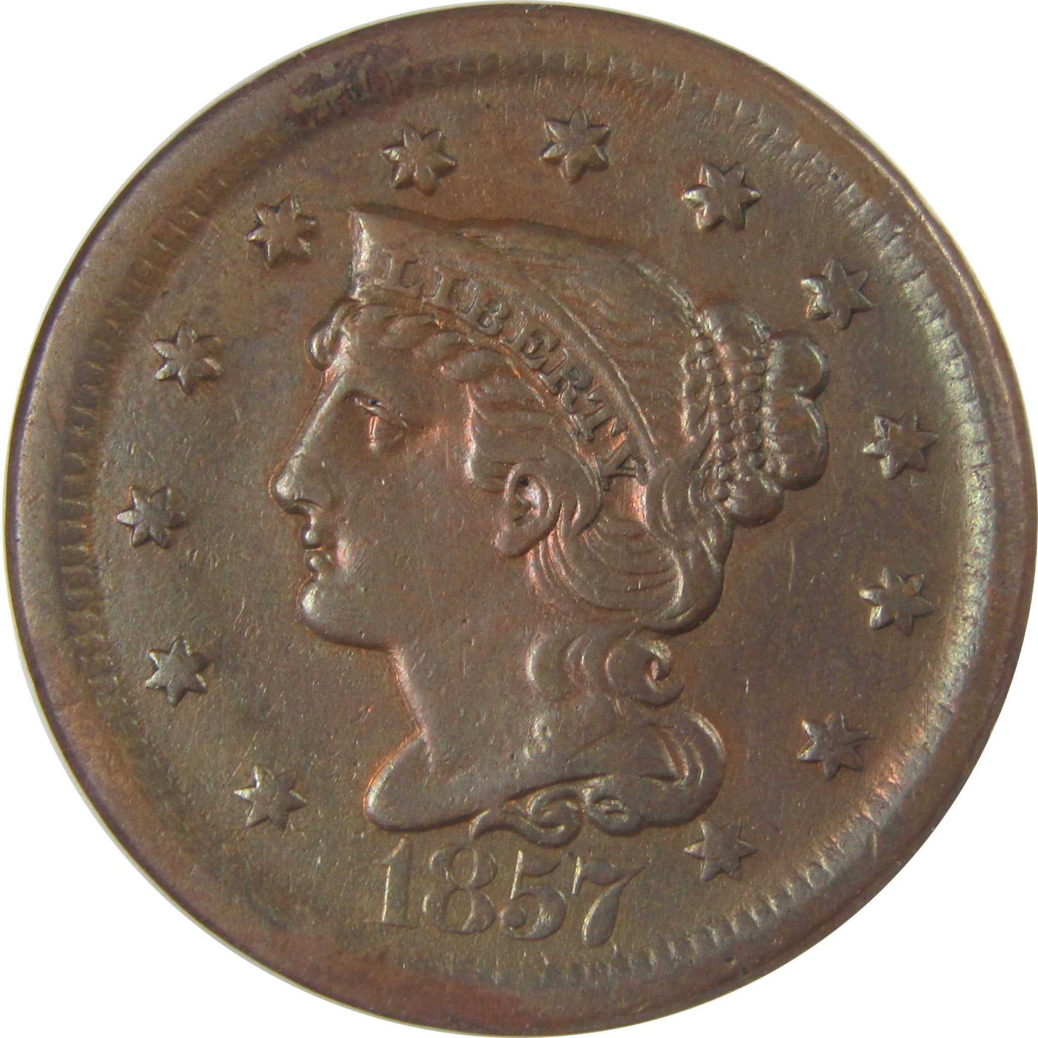 1857 Large Date N-1 Braided Hair Cent EF 40 Details ANACS SKU:CPC1138
