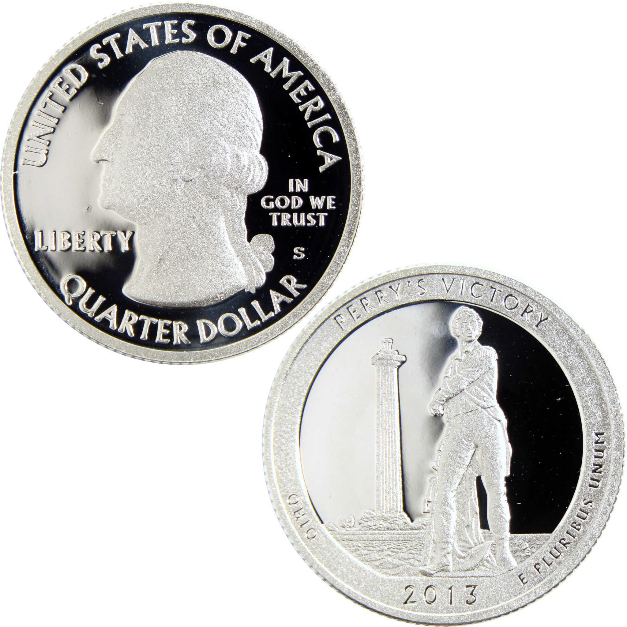 2013 Perry's Victory quarter dollar collectible coin with monument and figure design
