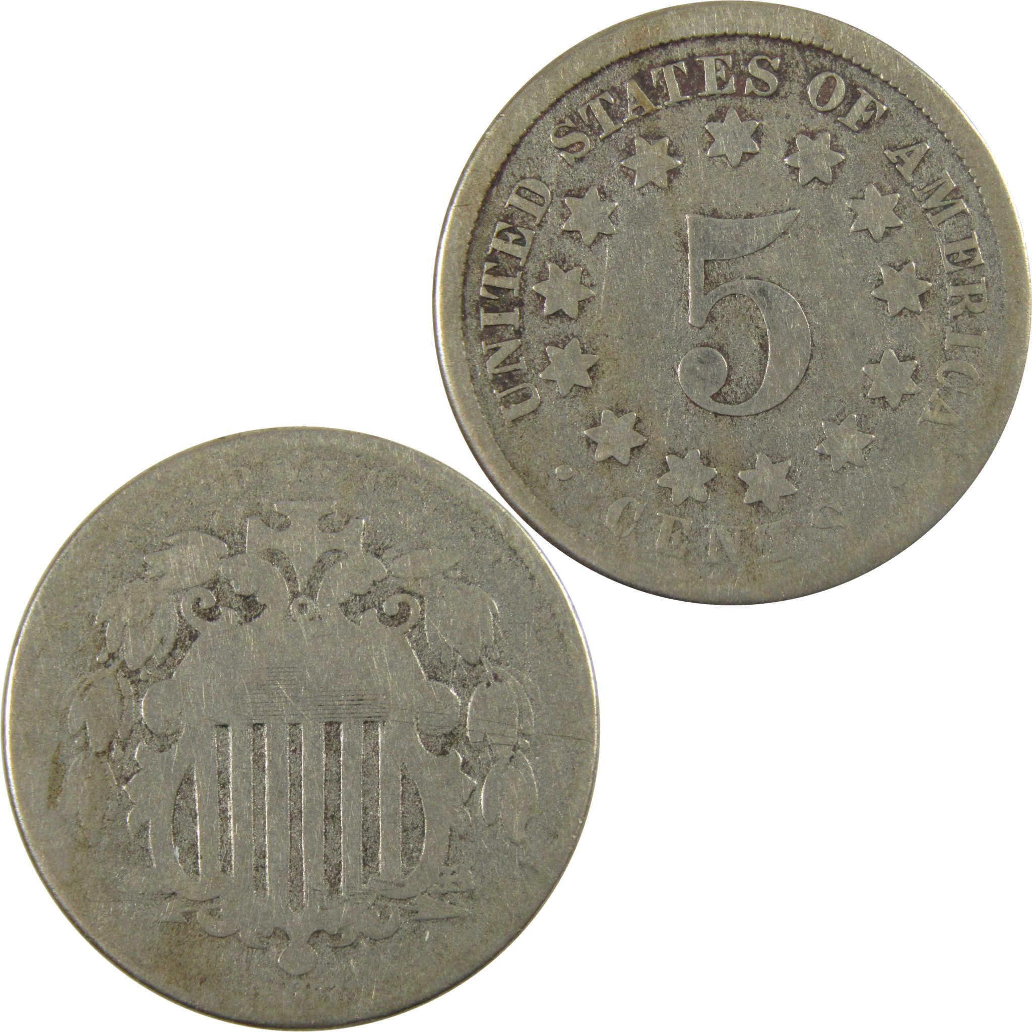 1867 No Rays Shield Nickel AG About Good 5c Coin SKU:I28213
