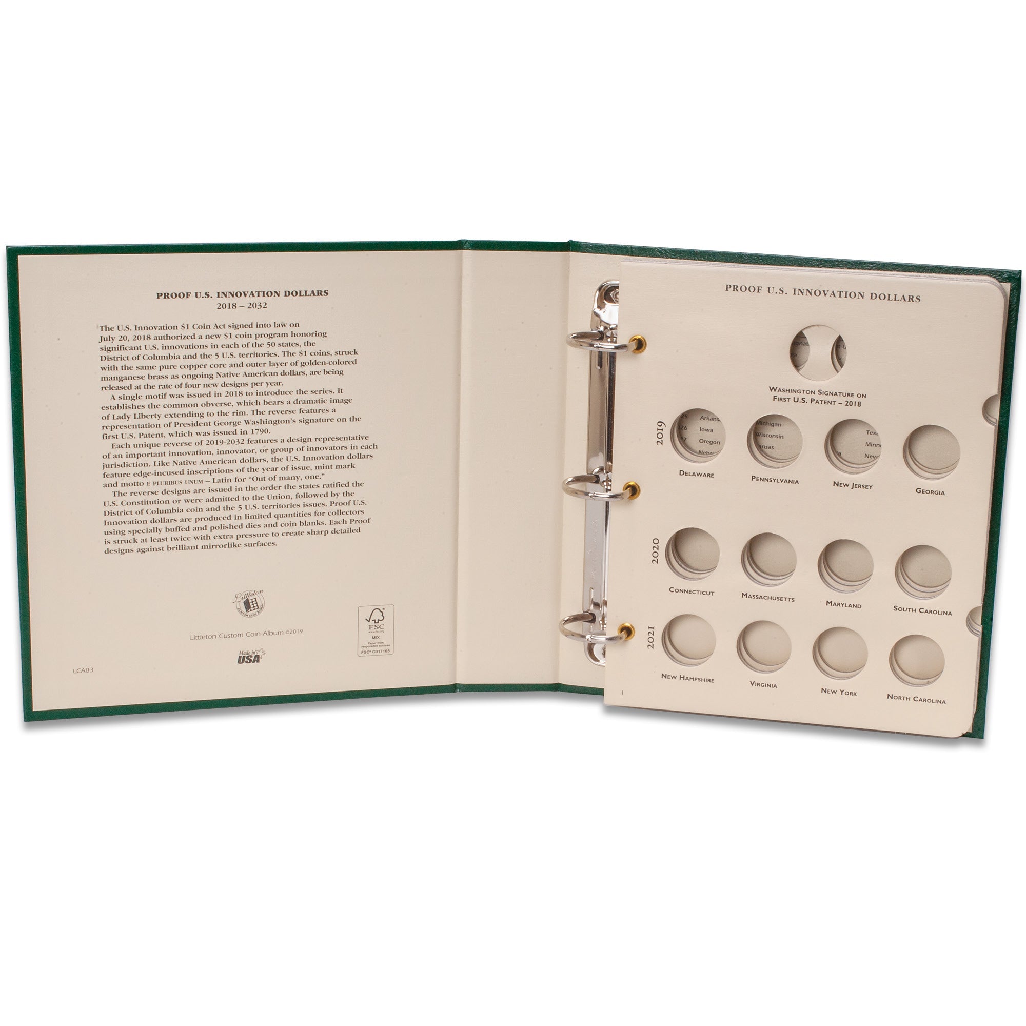 2018-2032 U.S. Innovation Dollar Proof Coin Album Littleton Coin