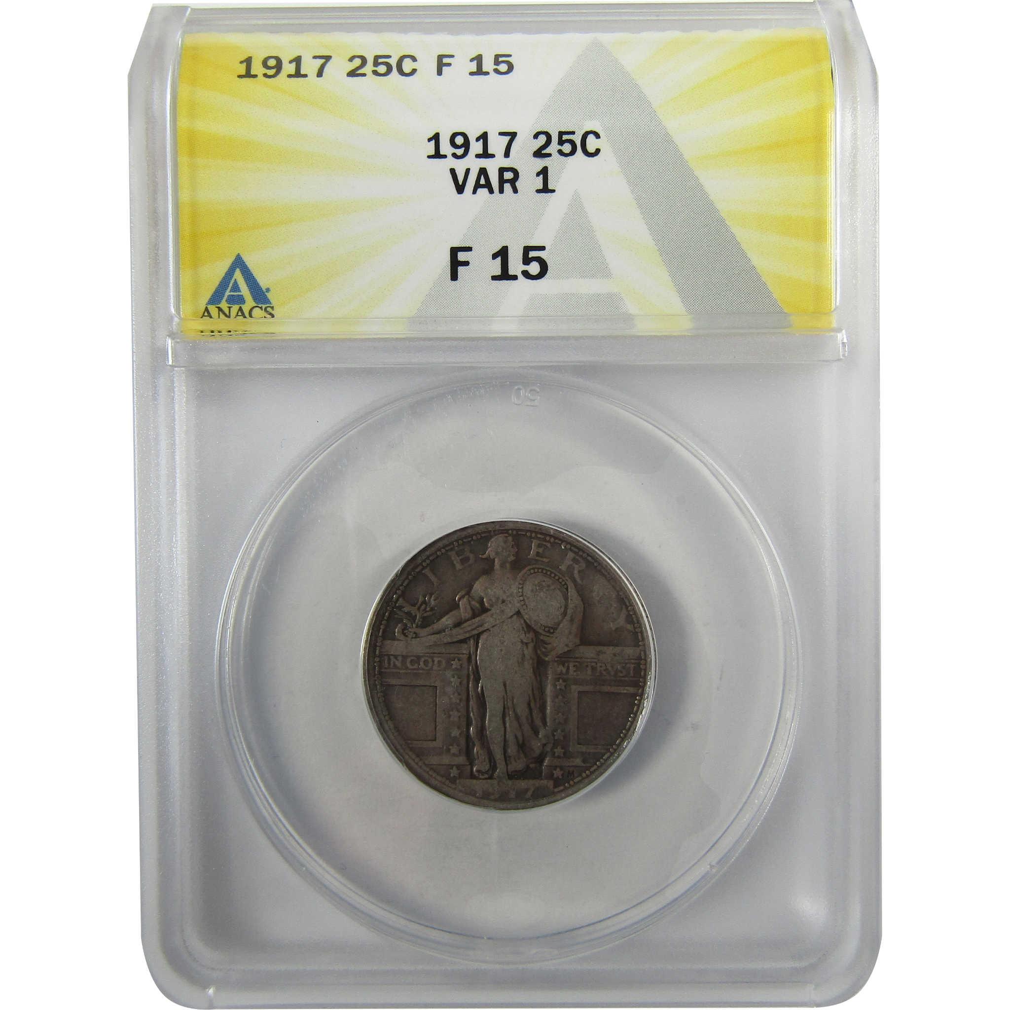1917 Type 1 Standing Liberty Silver Quarter F 15 ANACS SKU:I28023