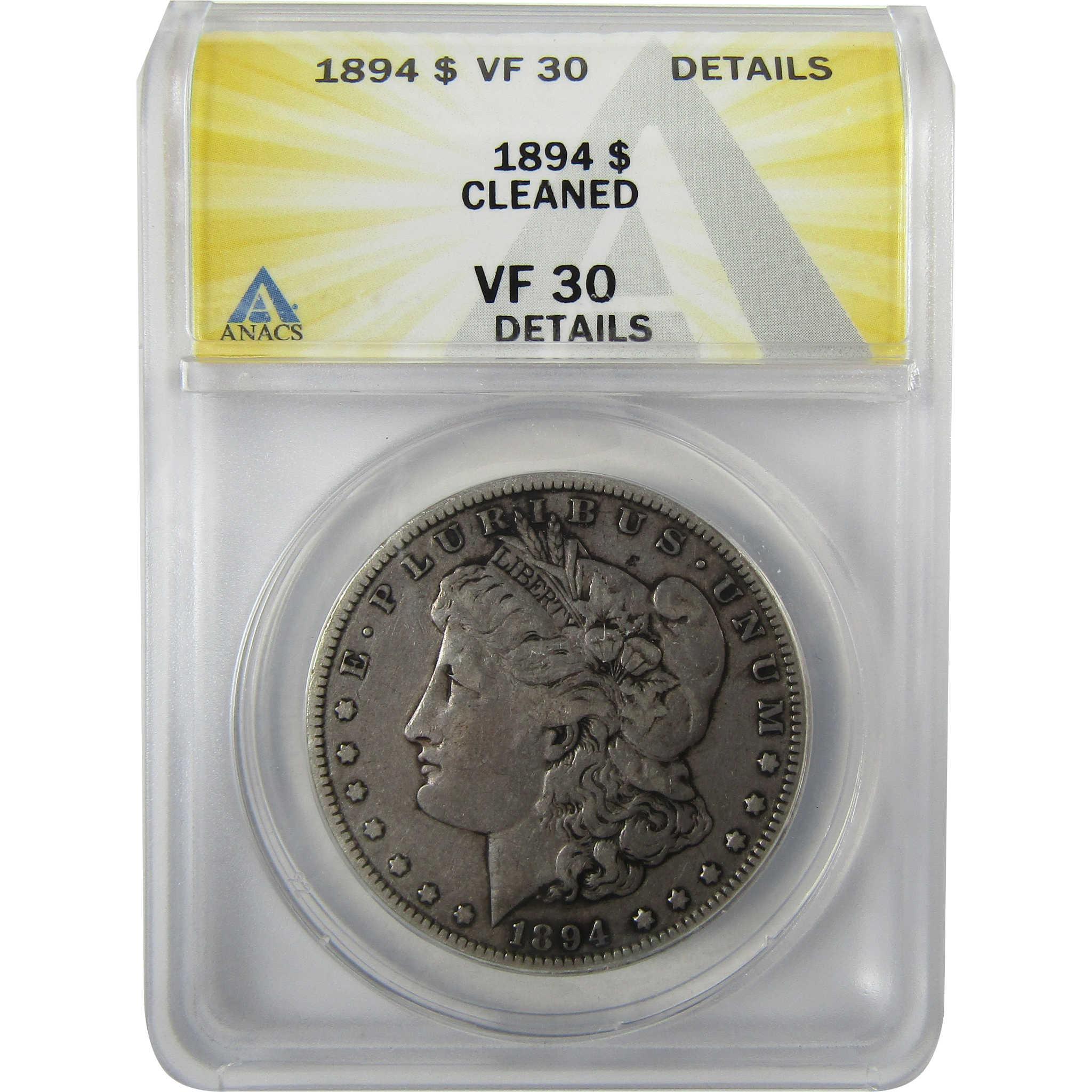 1894 Morgan Silver Dollar VF 30 Details ANACS $1 Coin SKU:I27990 - Morgan coin - Morgan silver dollar - Morgan silver dollar for sale - Profile Coins & Collectibles