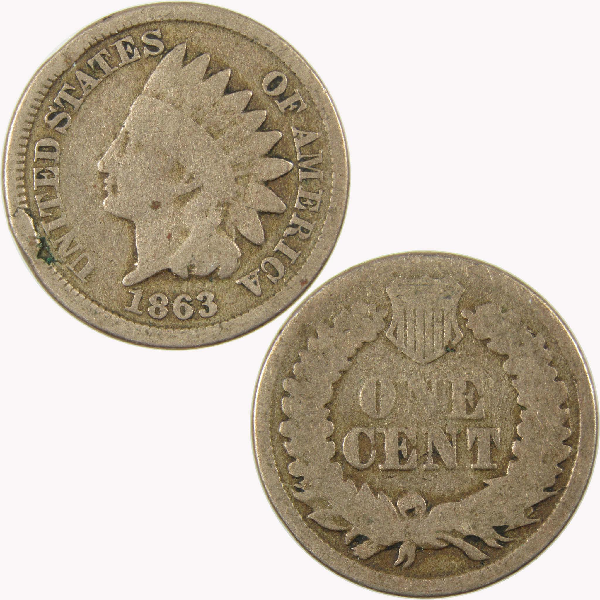 1863 Indian Head Cent AG About Good Penny 1c Coin SKU:CP1088
