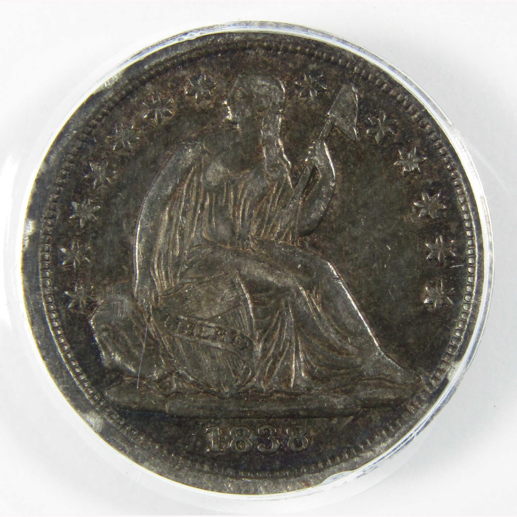 1838 Large Stars Seated Liberty Silver Dime EF 40 ANACS SKU:CP805