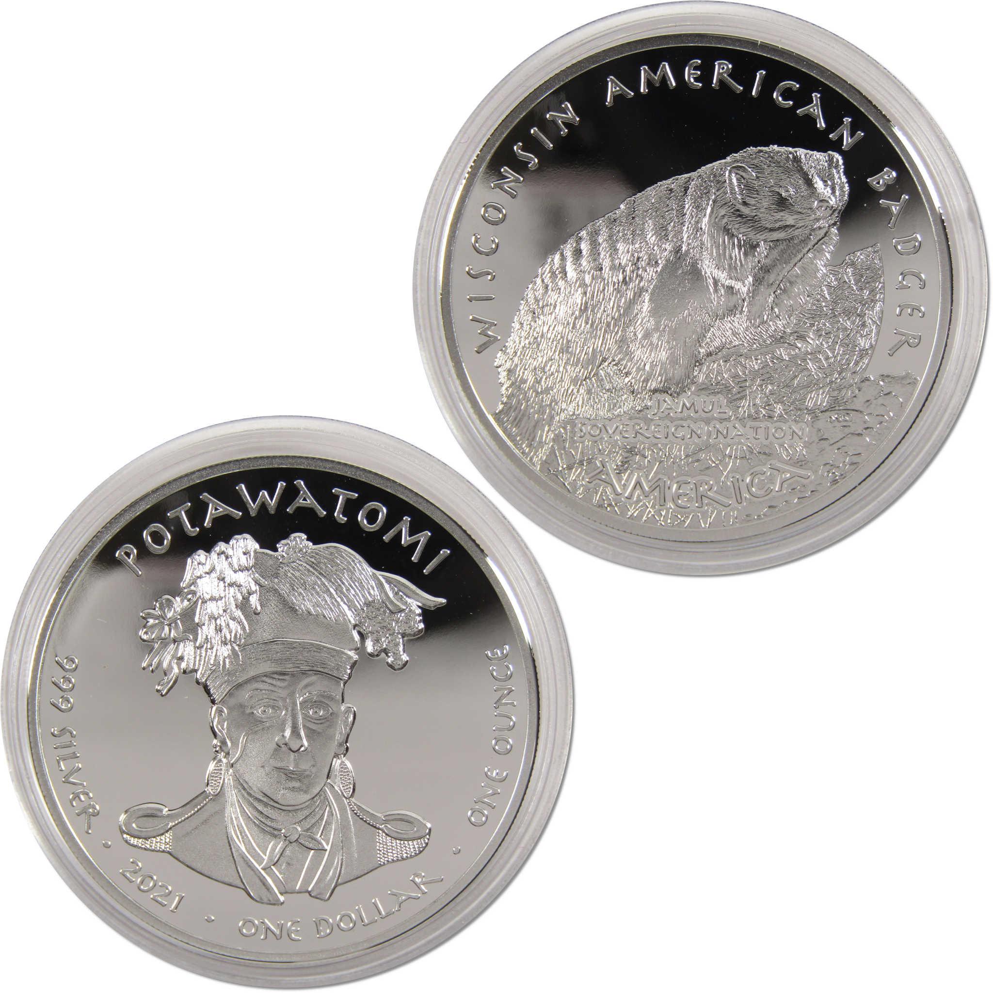 2021 Native American Jamul Potawatomi Wisconsin Badger 1 oz Silver