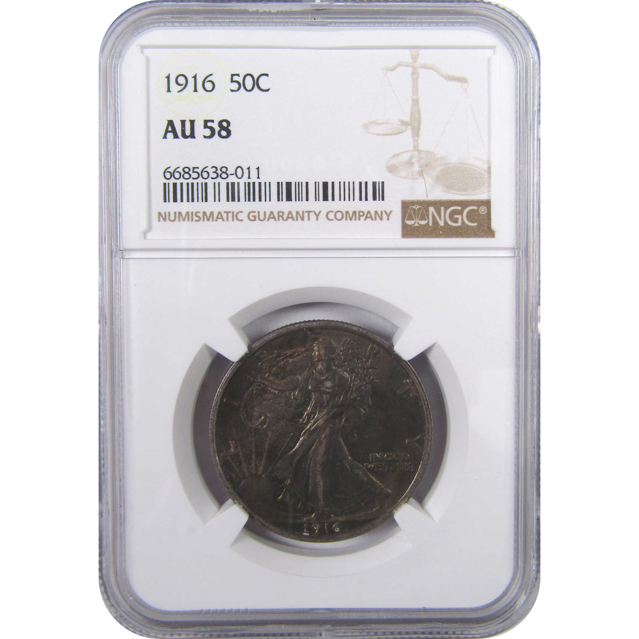 1916 Liberty Walking Half Dollar AU 58 NGC Silver 50c Coin SKU:I17925
