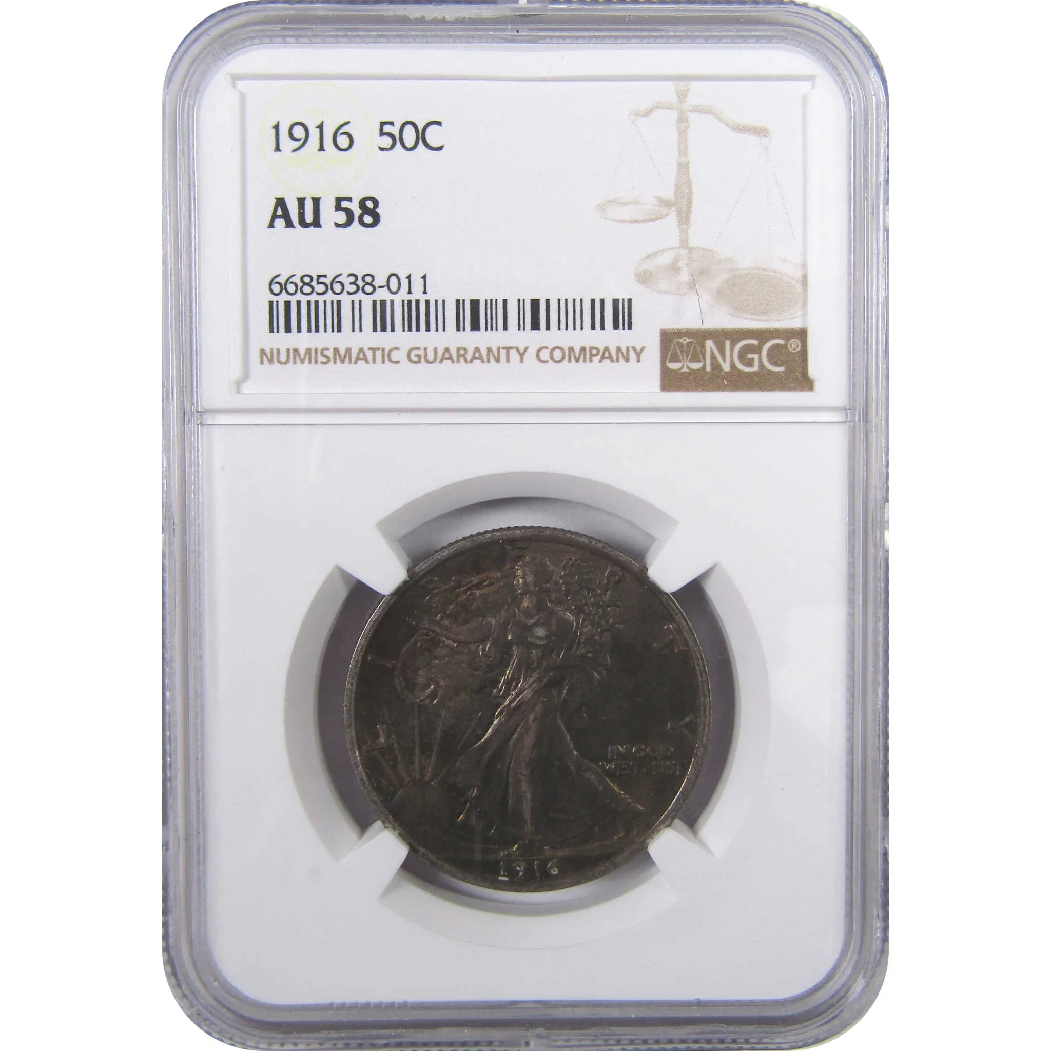 1916 Liberty Walking Half Dollar AU 58 NGC Silver 50c Coin SKU:I17925