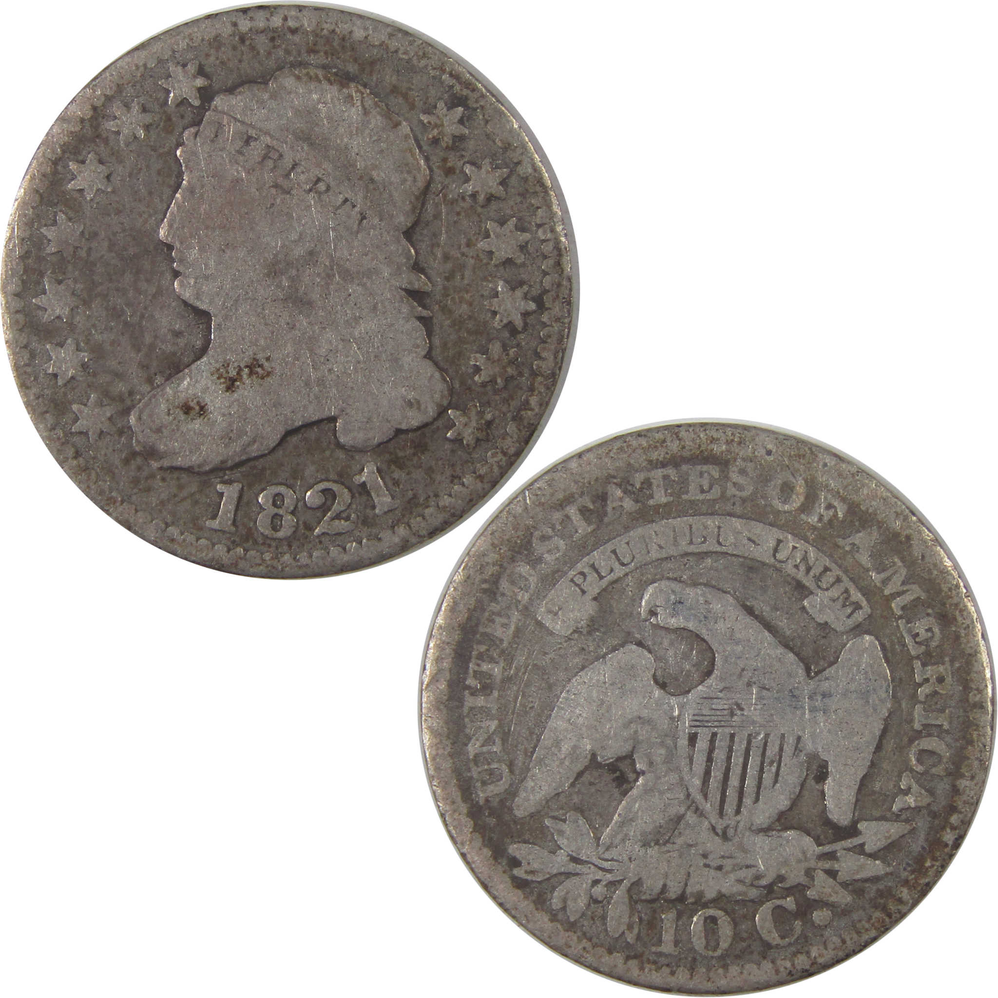 1821 Large Date Capped Bust Dime AG About Good Silver SKU:I18102