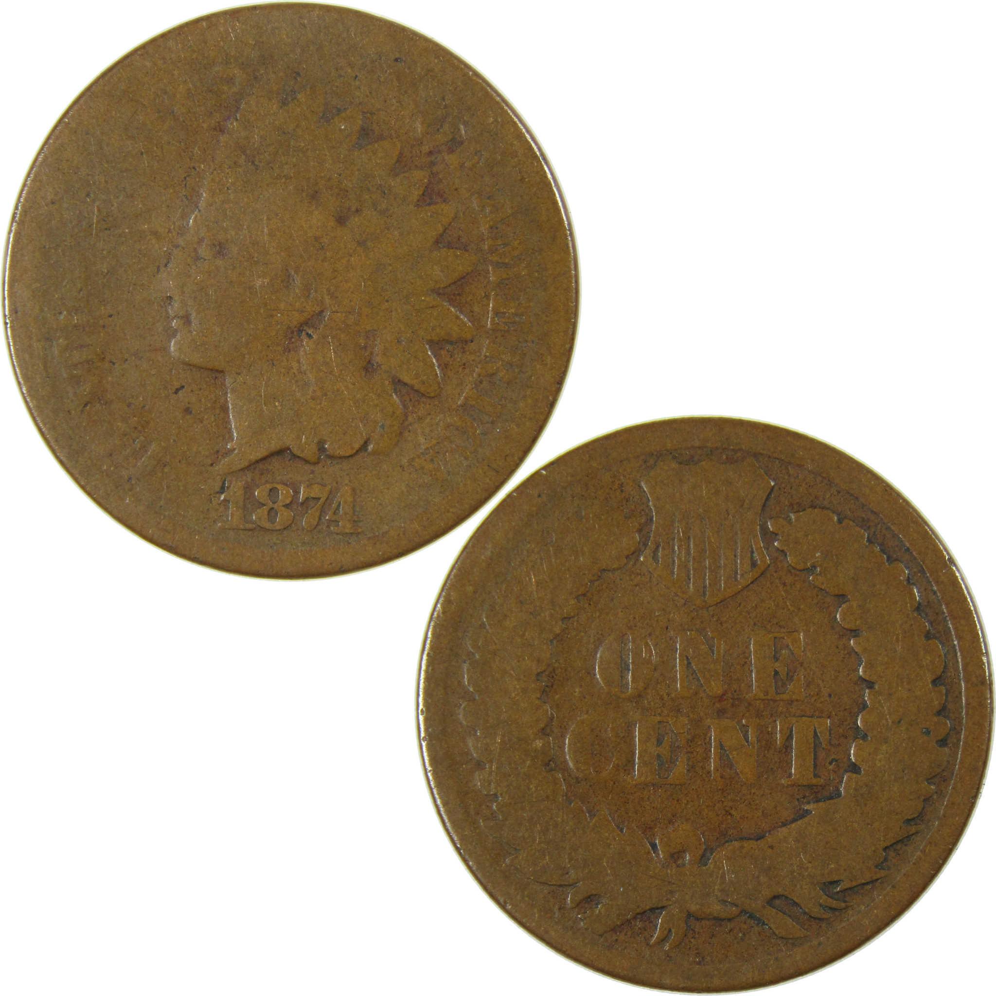 1874 Indian Head Cent AG About Good Penny 1c Coin SKU:I26411