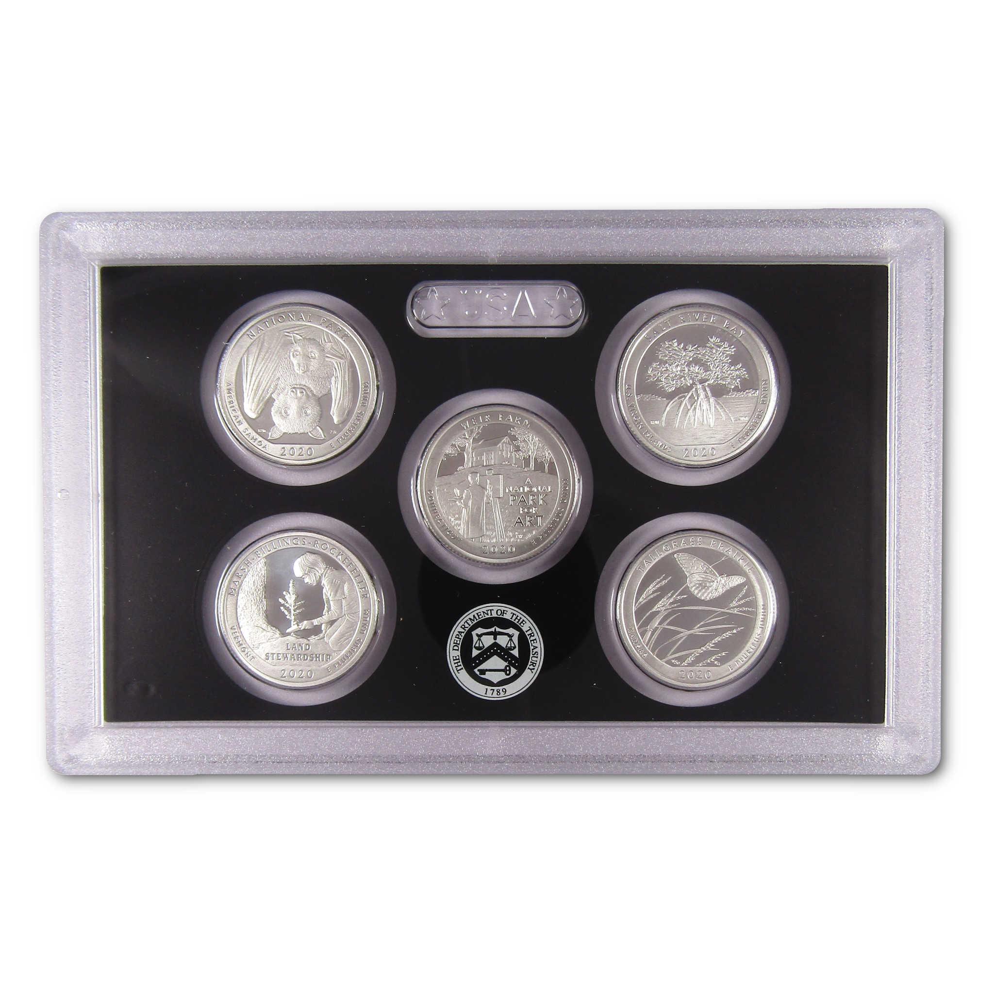 2020 US commemorative silver coin set in protective clear display case