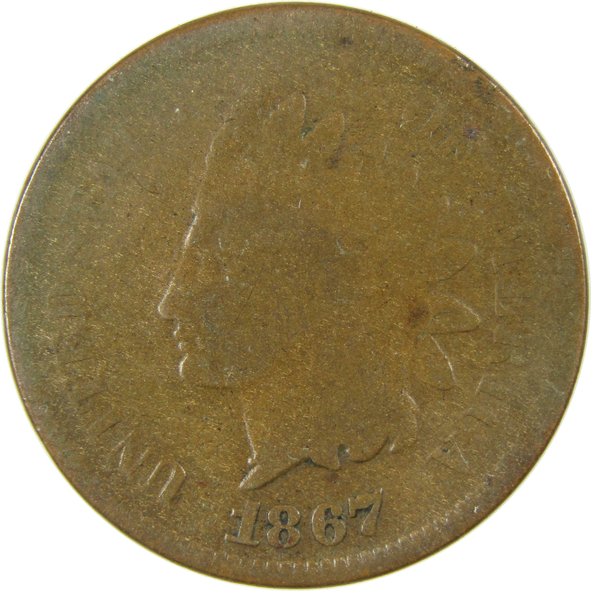1867 Indian Head Cent G Good Penny 1c Coin Cud Mint Error SKU:I27816
