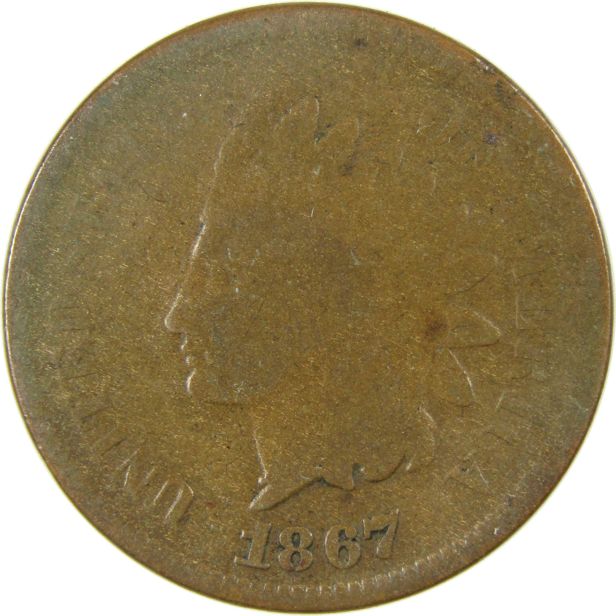 1867 Indian Head Cent G Good Penny 1c Coin Cud Mint Error SKU:I27816