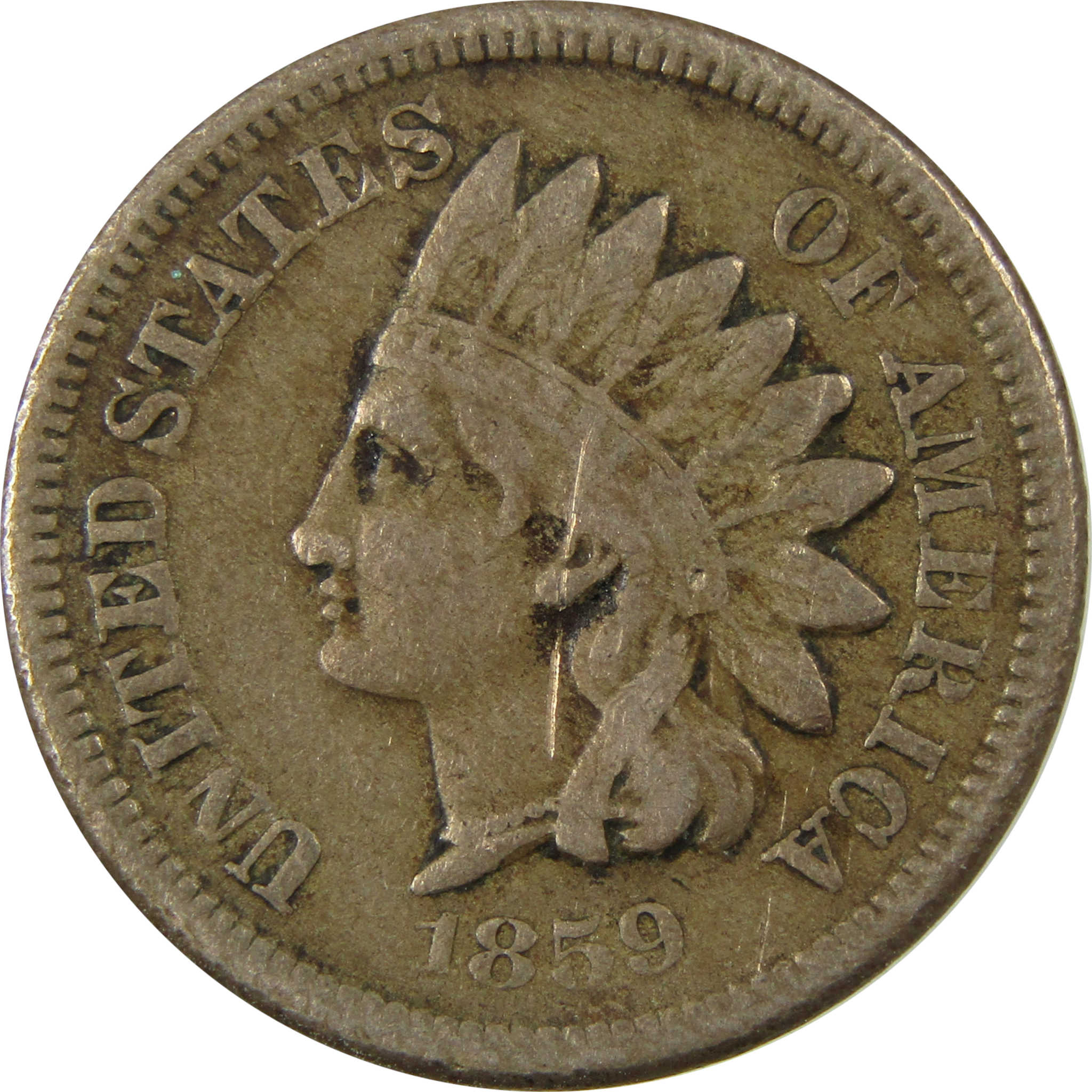 1859 Indian Head Cent F Fine Penny 1c Coin SKU:CP1286