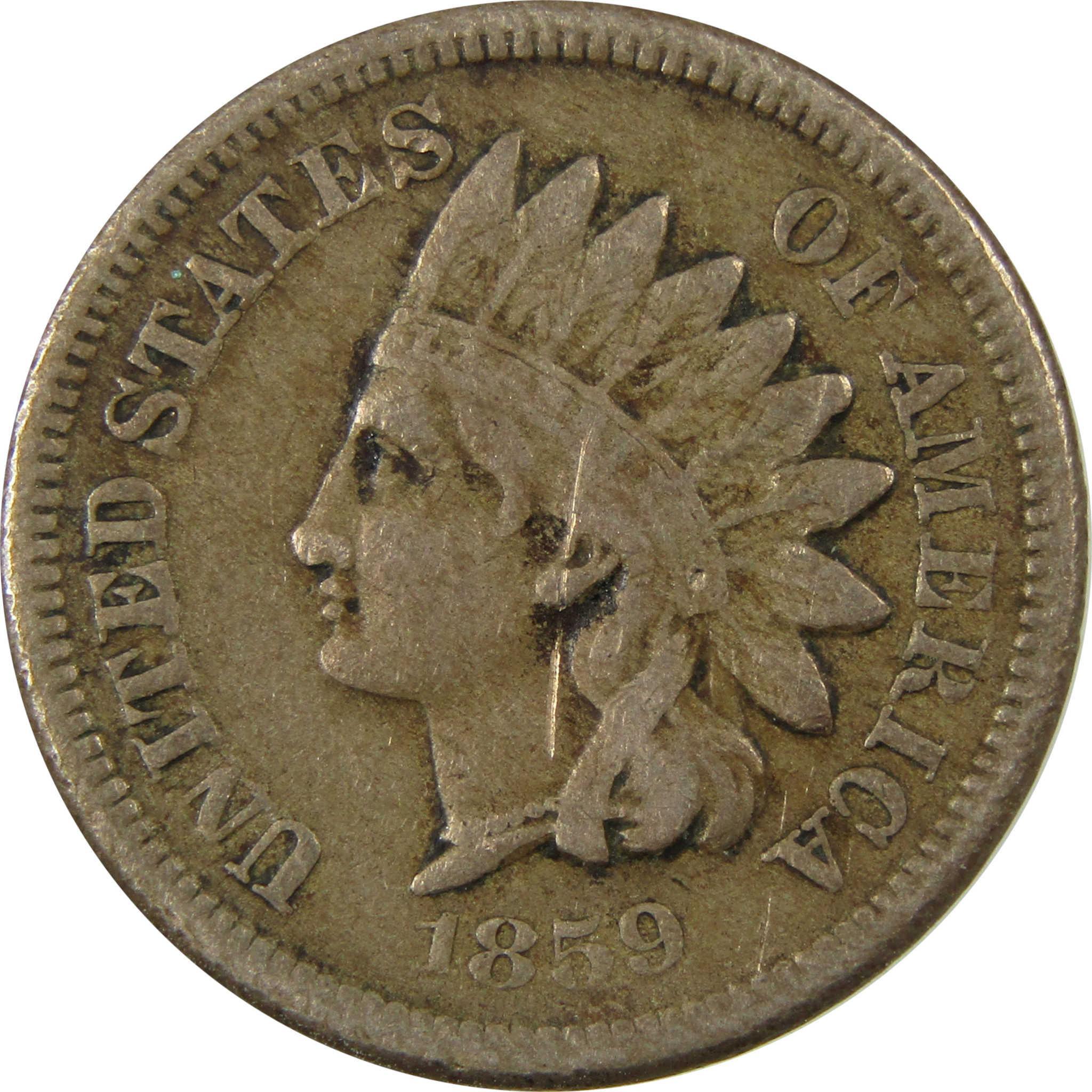 1859 Indian Head Cent F Fine Penny 1c Coin SKU:CP1286