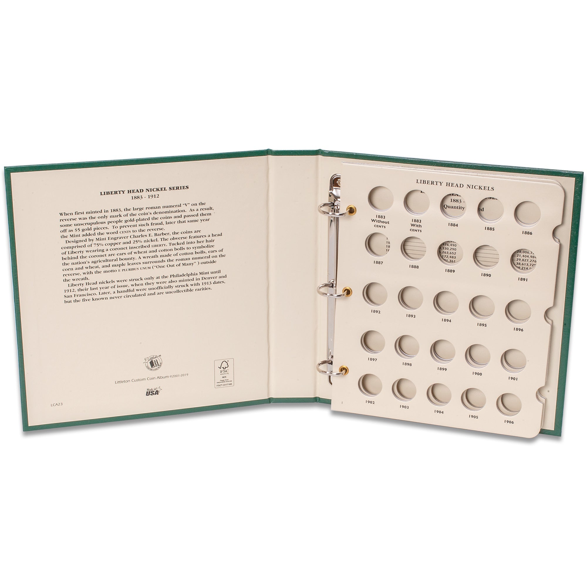 1883-1912 Liberty Head V Nickel Coin Album Littleton Coin Company