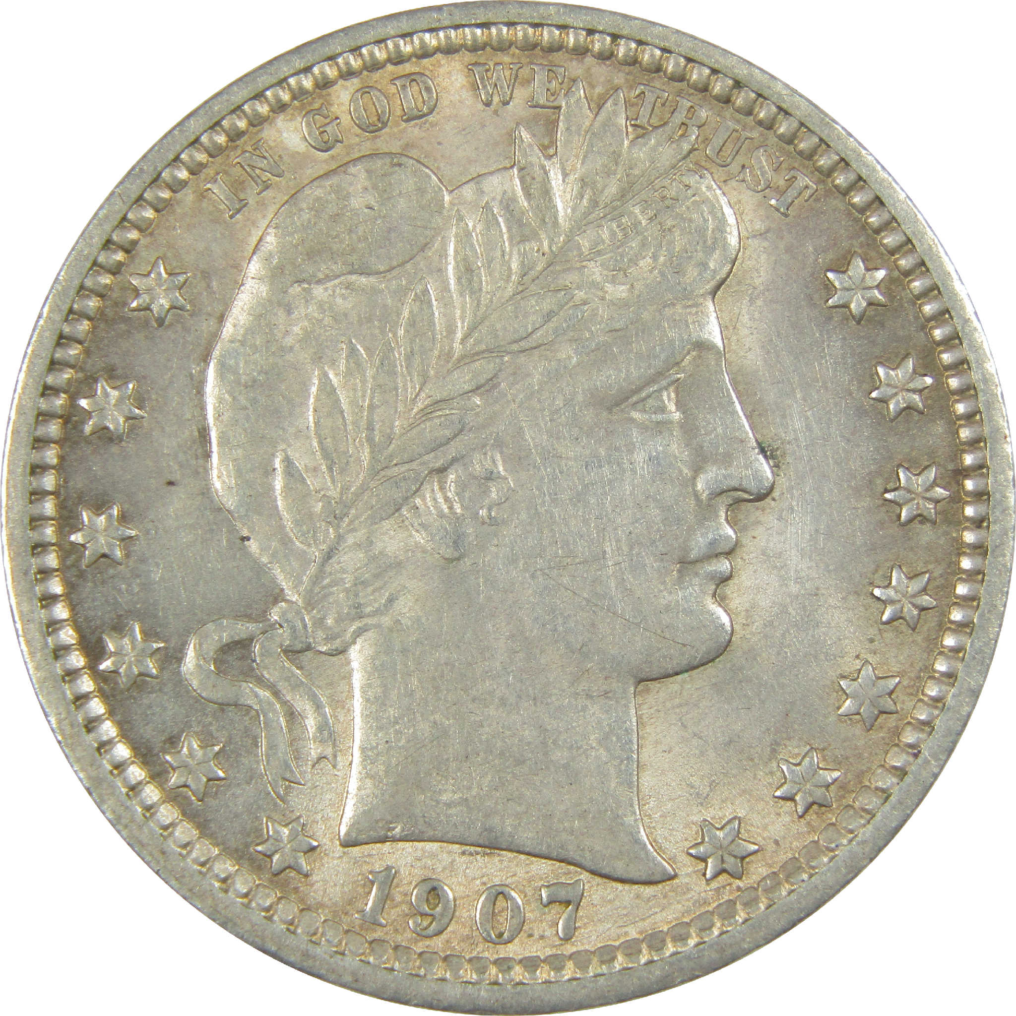 1907 Barber Quarter CH AU Choice About Uncirculated Silver 25c Coin