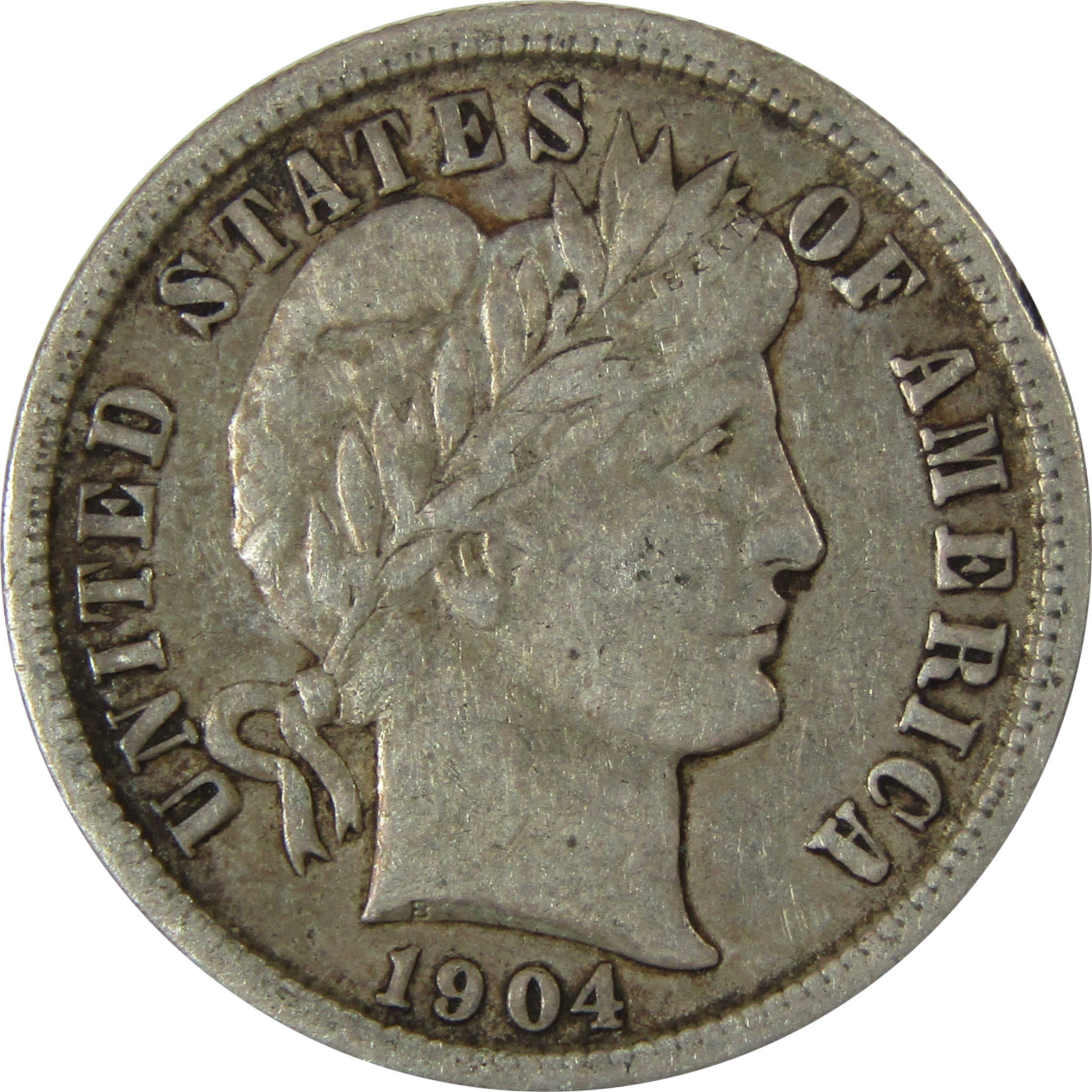 1904 Barber Silver Dime F Fine 10c Coin Collectible SKU:CP984