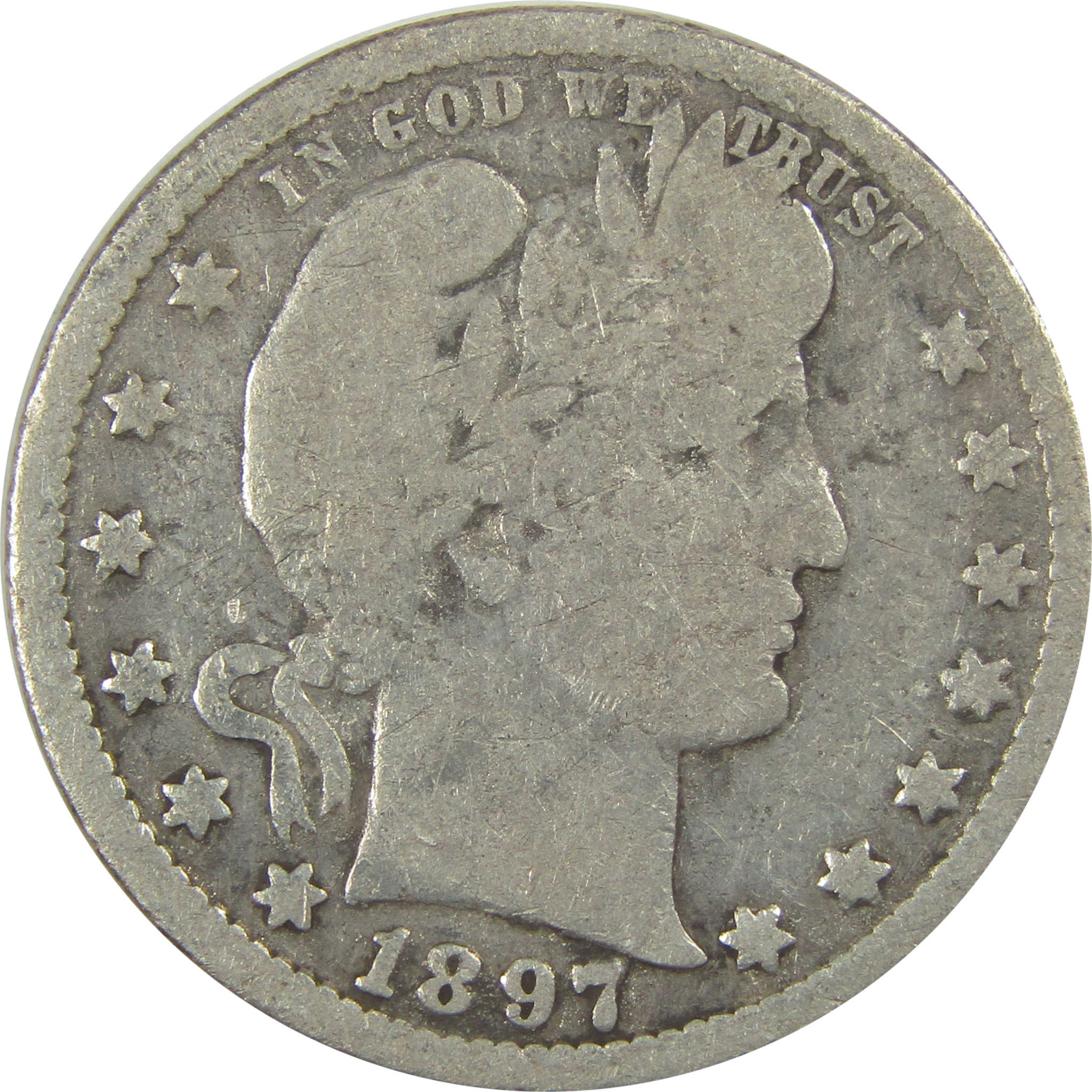 1897 O Barber Quarter G Good Details Silver 25c Coin SKU:I21793