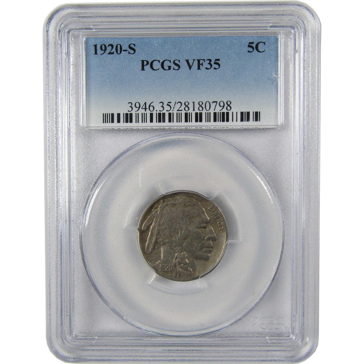 1920 S Indian Head Buffalo Nickel VF 35 PCGS 5c Coin Collectible