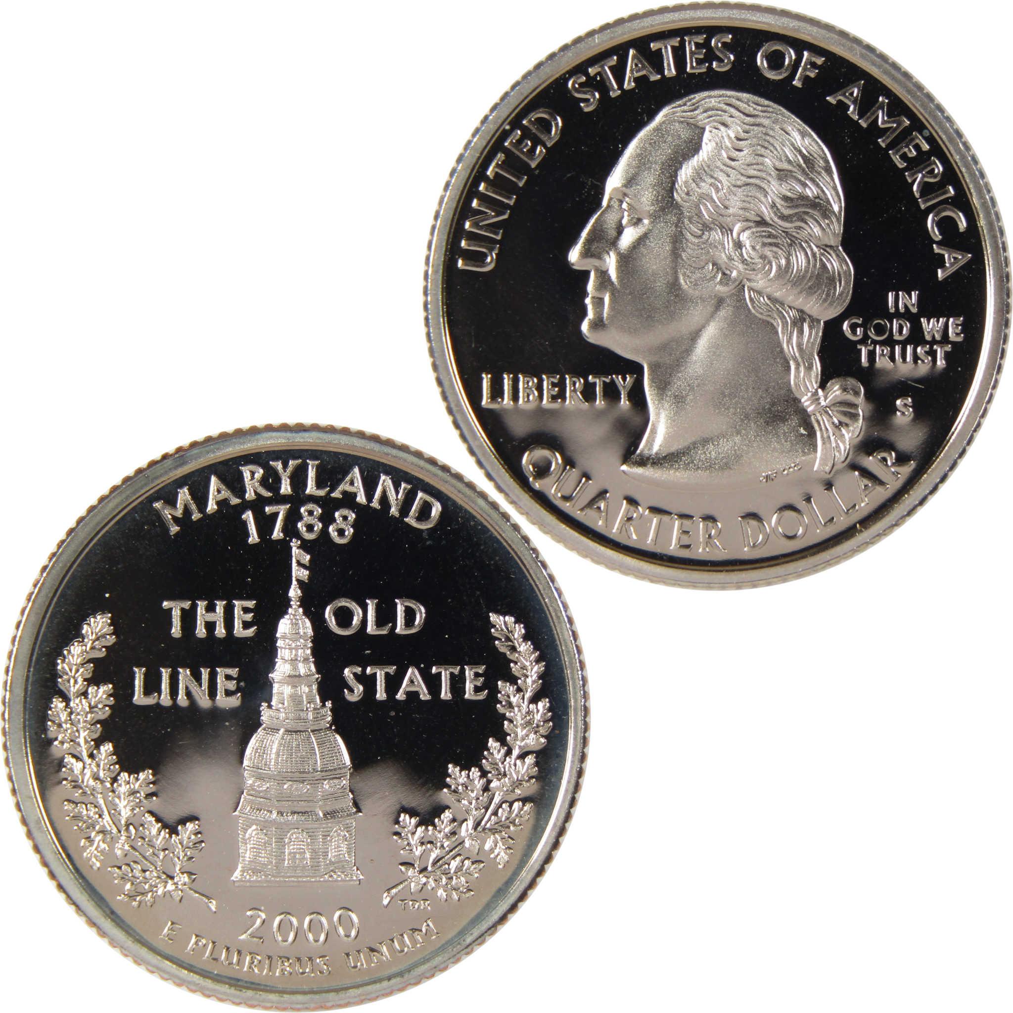 Maryland 2000 state quarter coin, collectible proof, US Capitol and George Washington design