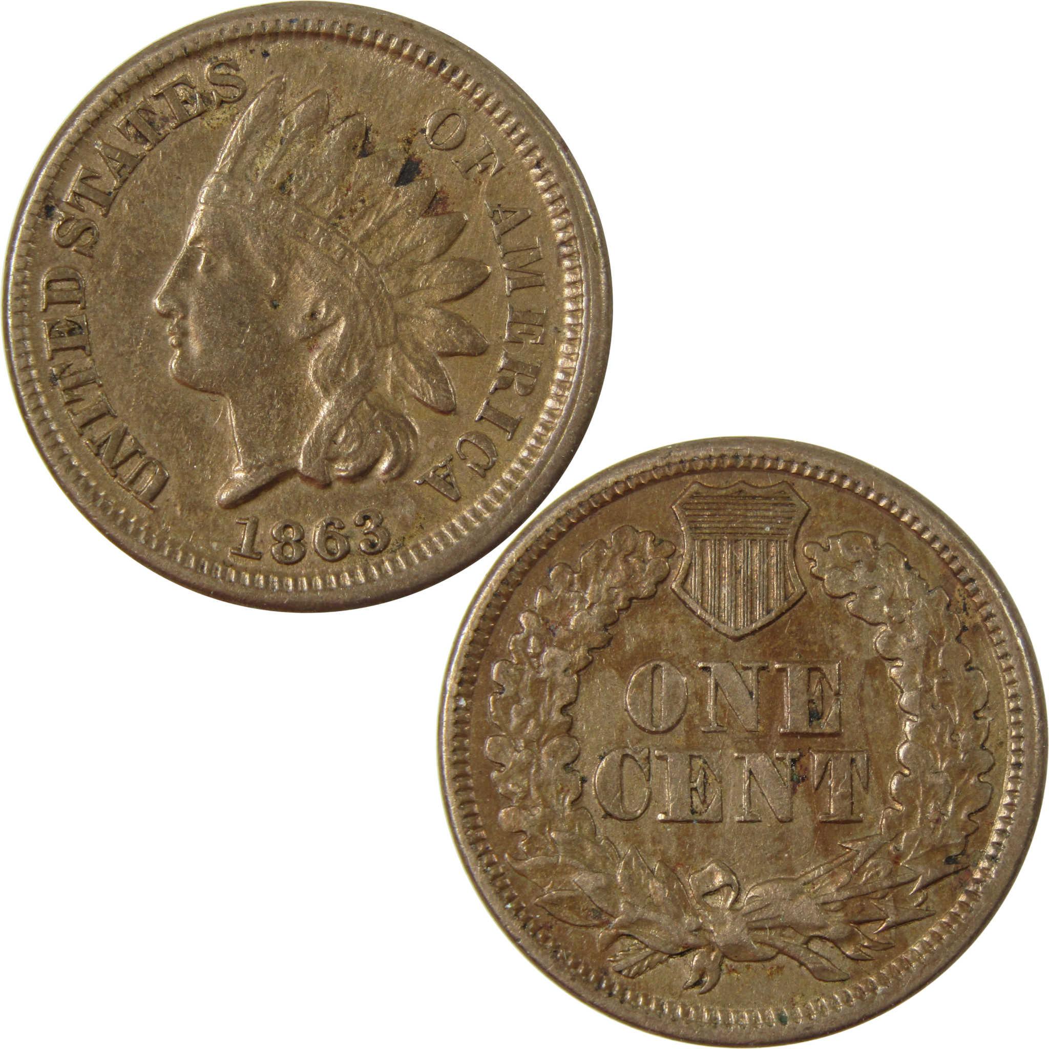 1863 Indian Head Cent XF EF Extremely Fine Penny 1c Coin SKU:CP1254