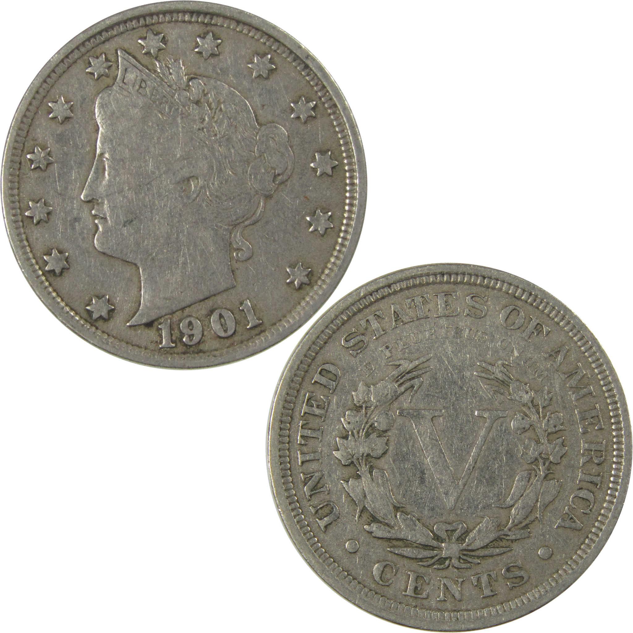 1901 Liberty Head V Nickel F Fine 5c Coin Collectible SKU:I26956
