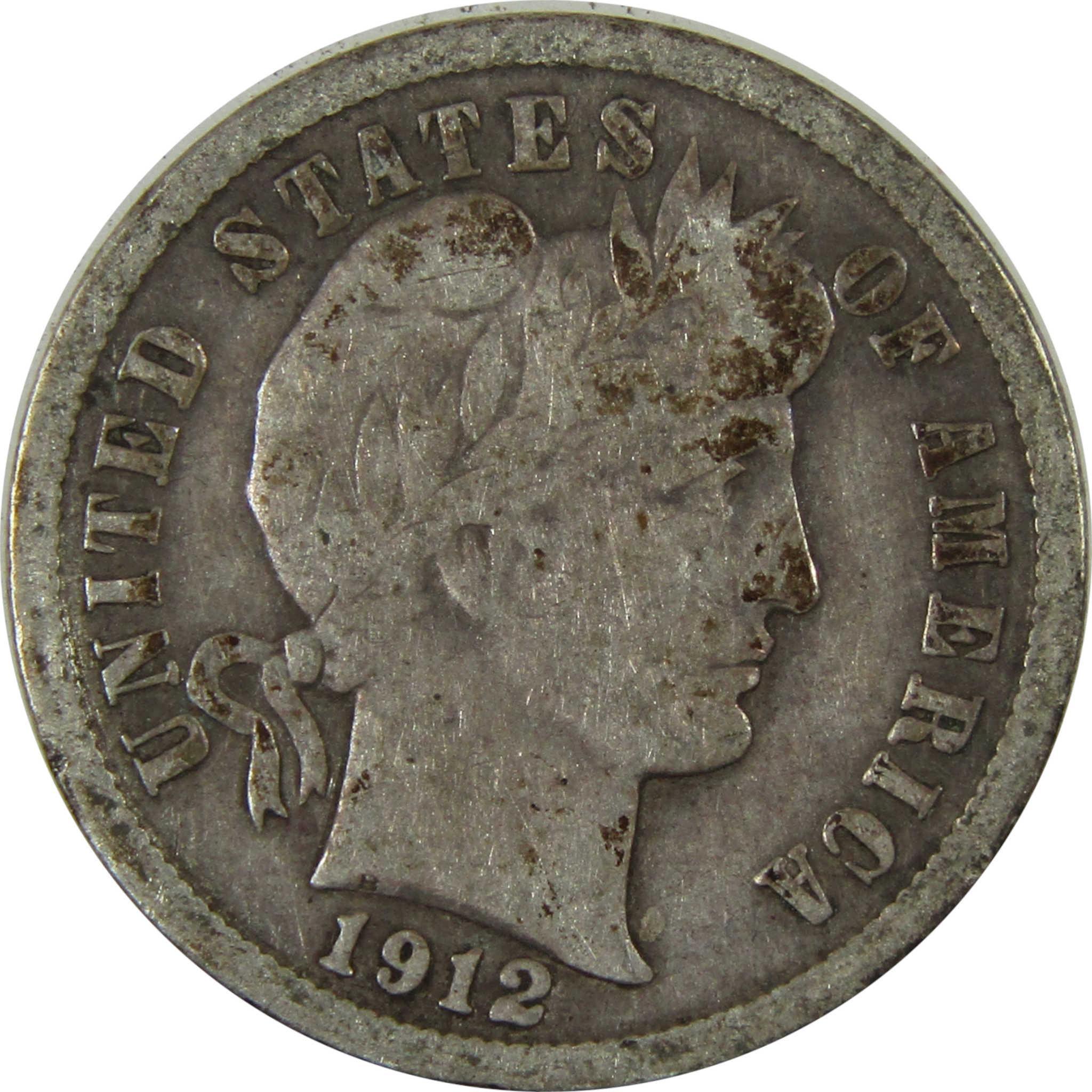 1912 Barber Silver Dime F Fine Details 10c Coin Collectible SKU:CP1041