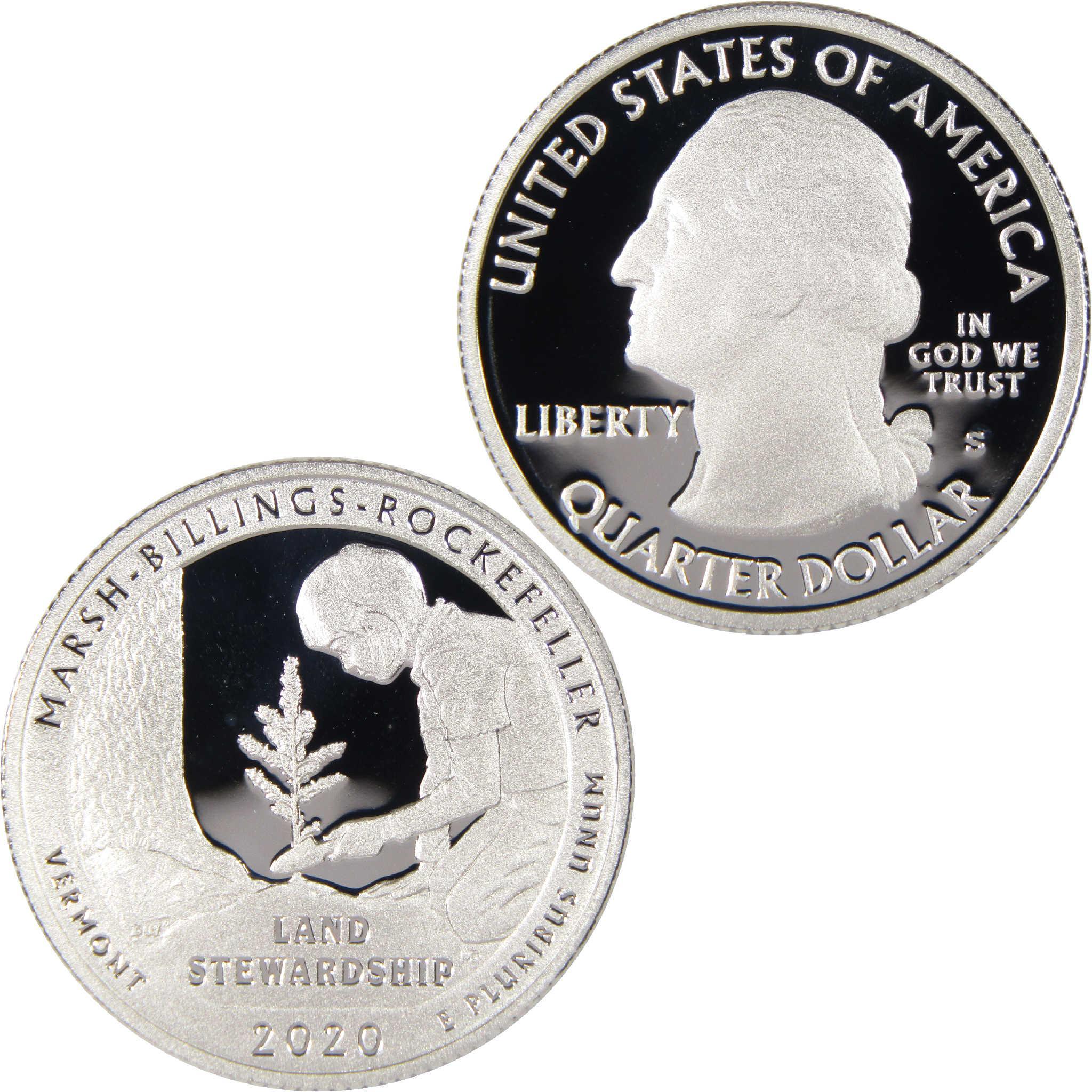 2020 Marsh-Billings-Rockefeller Vermont quarter, proof collectible coin, obverse and reverse