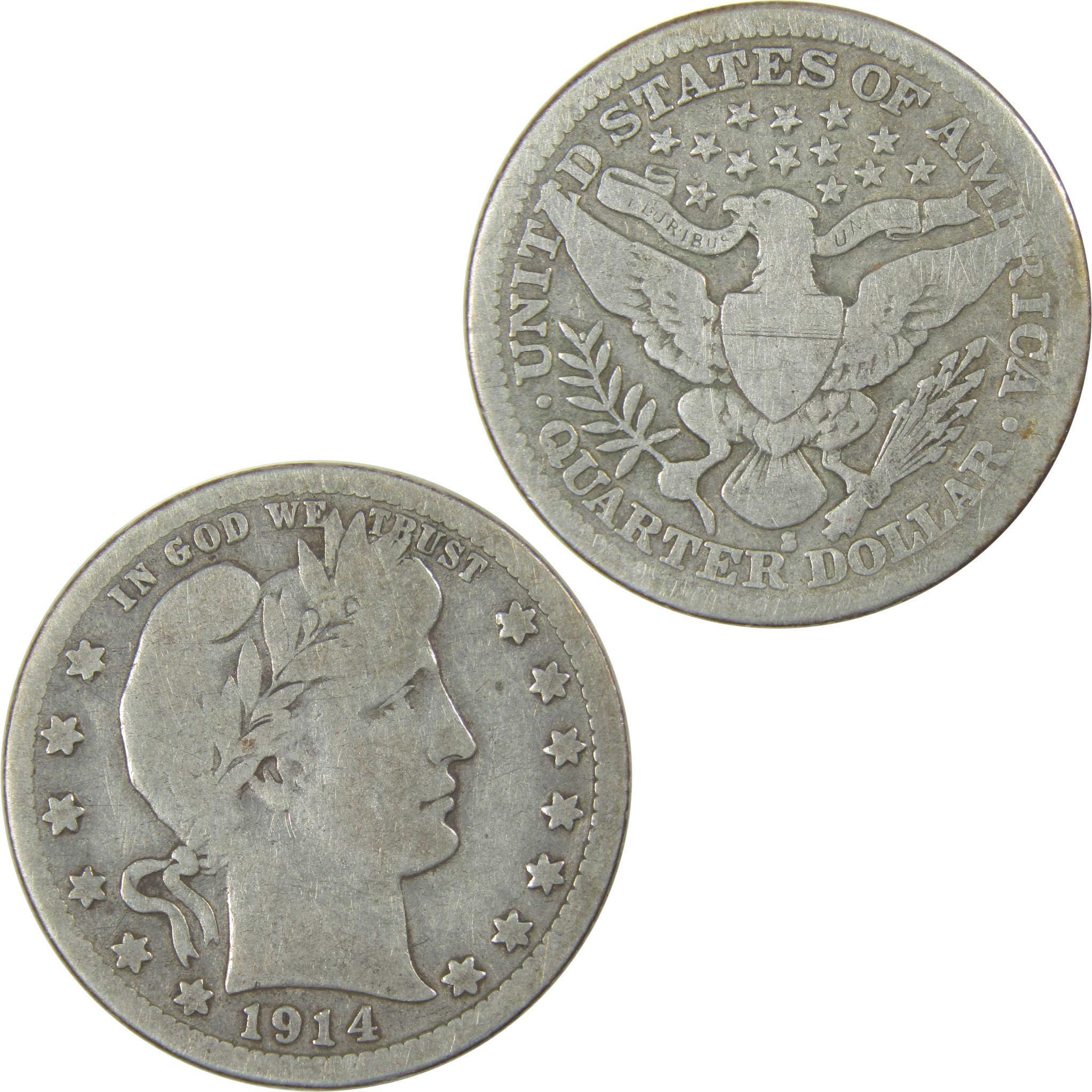 1914 S Barber Quarter VG Very Good Silver 25c Coin SKU:I23809
