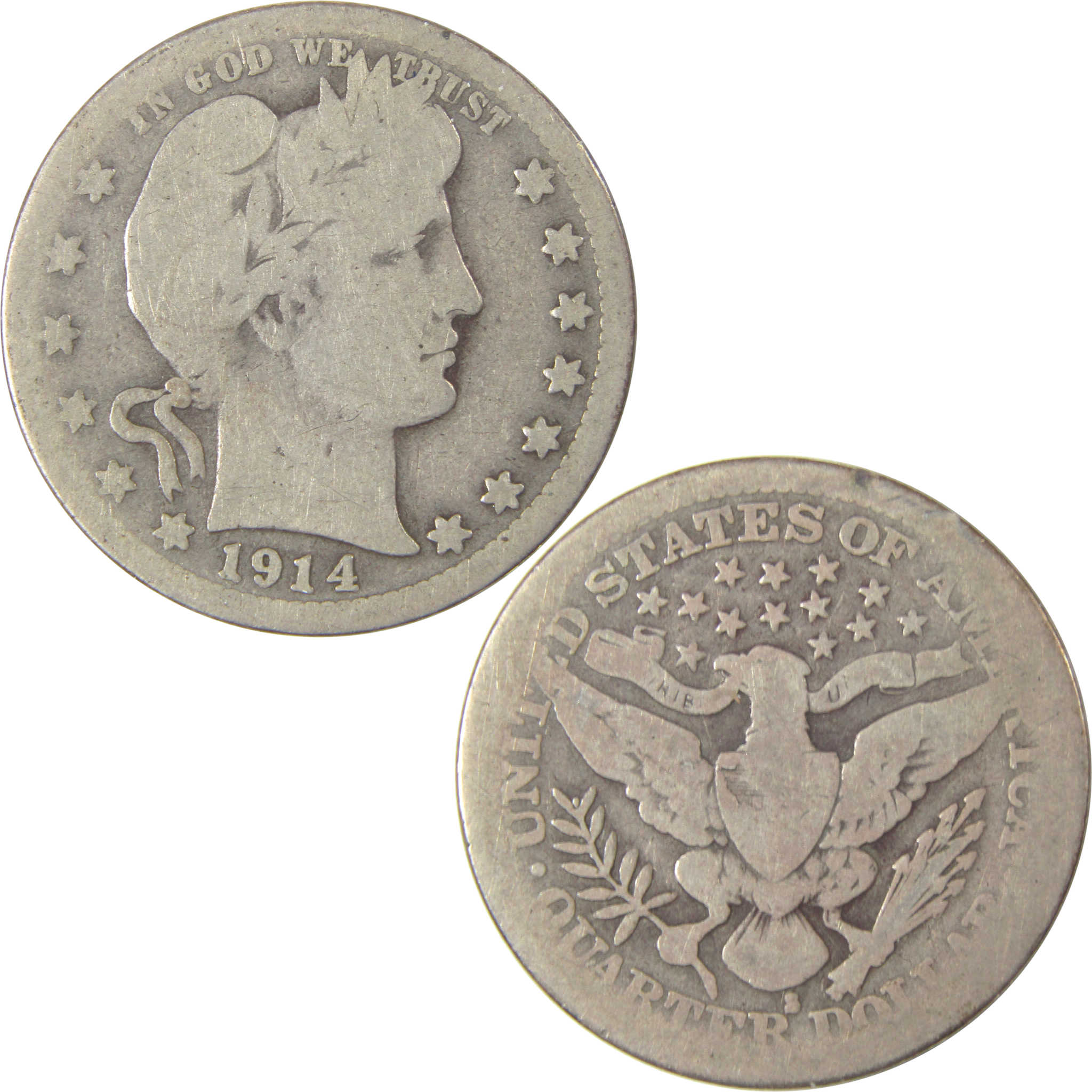 1914 S Barber Quarter AG About Good Silver 25c Coin SKU:I17006