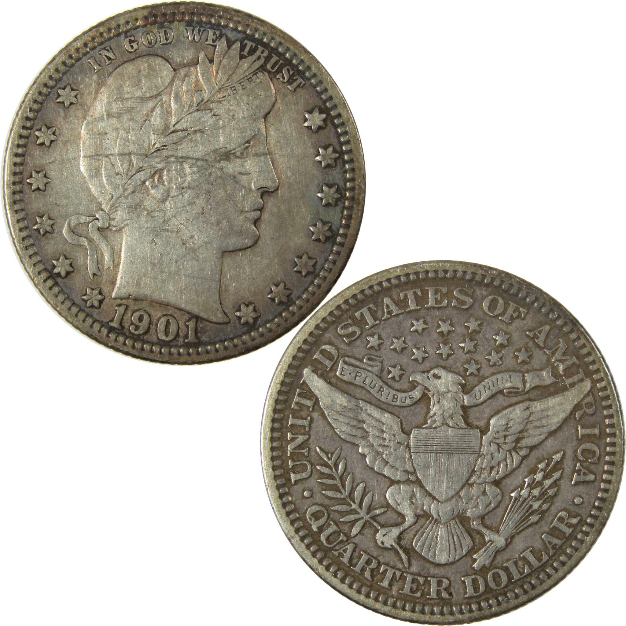 1901 Barber Silver Quarter VF Very Fine 25c Coin SKU:CP893