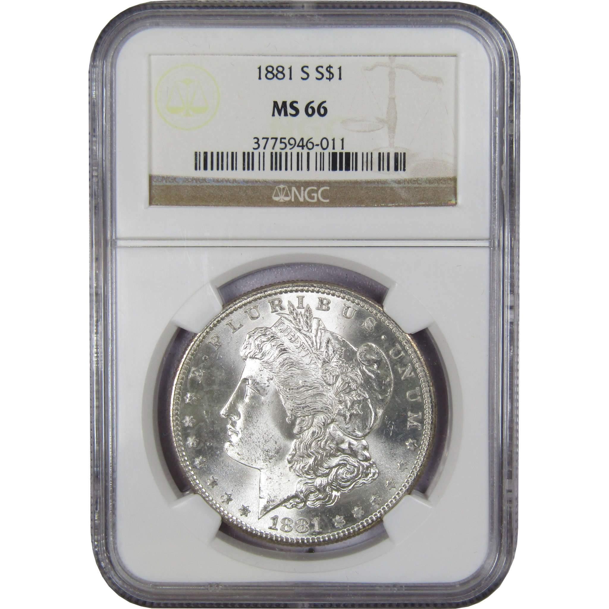 1881 S Morgan Dollar MS 66 NGC Silver Uncirculated $1 Coin - Morgan coin - Morgan silver dollar - Morgan silver dollar for sale - Profile Coins & Collectibles