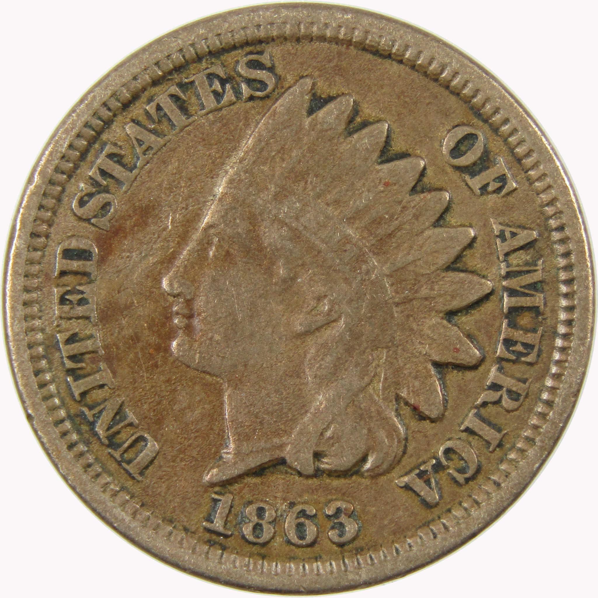 1863 Indian Head Cent F Fine Penny 1c Coin SKU:CP1107