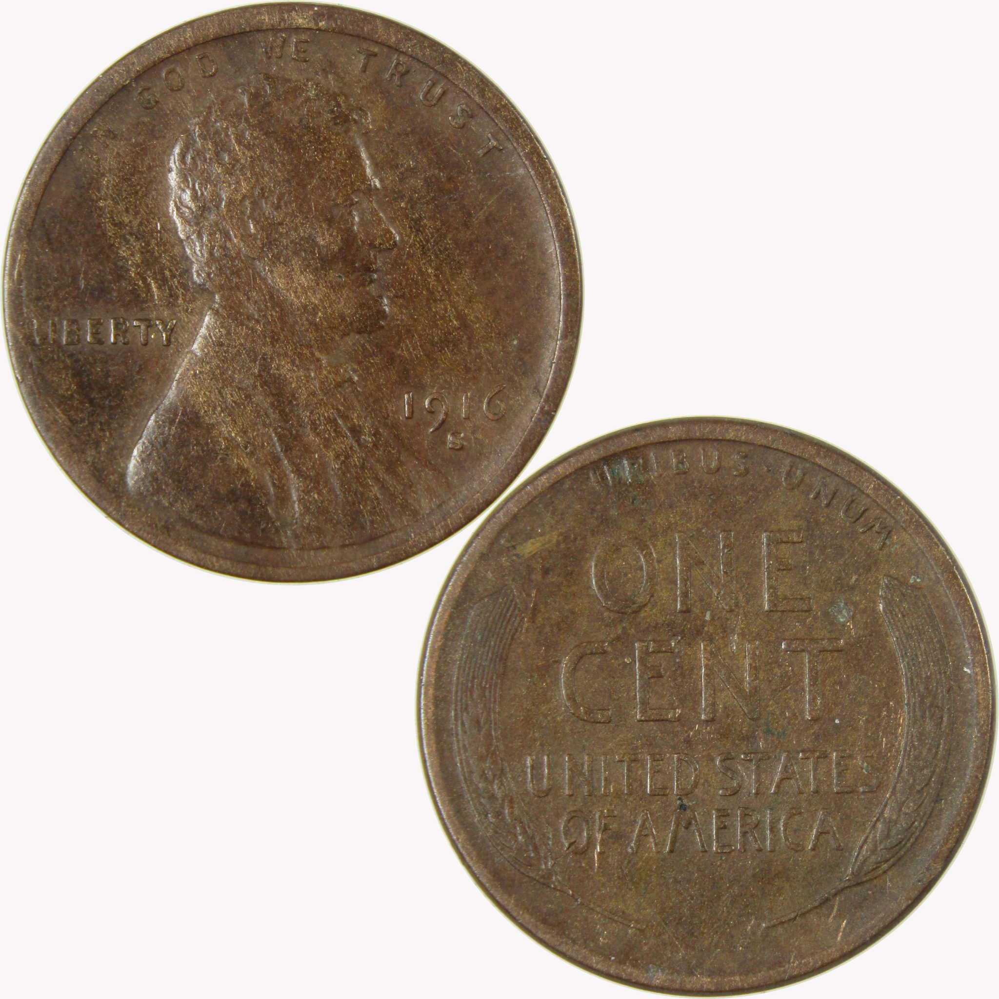 1916 S Lincoln Wheat 1c XF EF Extremely Fine Details Penny SKU:I25840