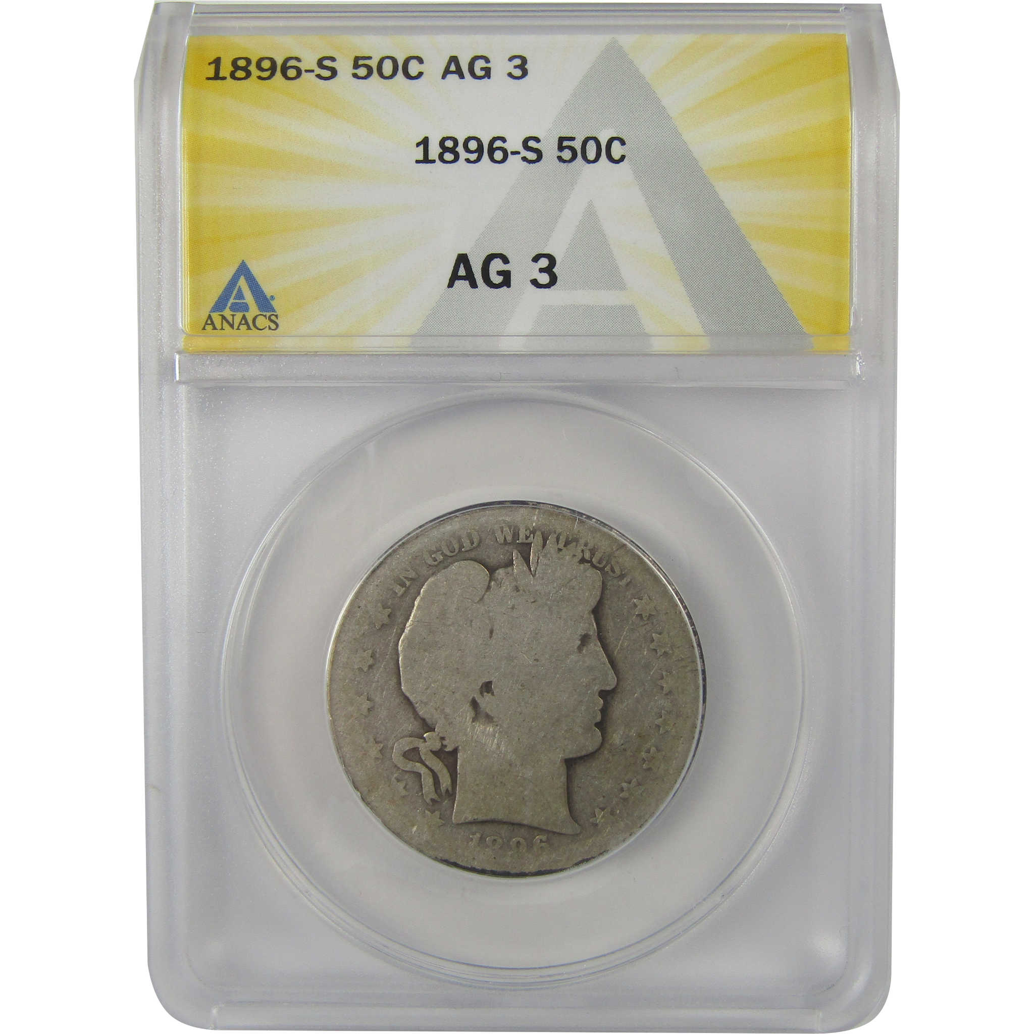1896 S Barber Half Dollar AG 3 ANACS Silver 50c Coin SKU:I22227