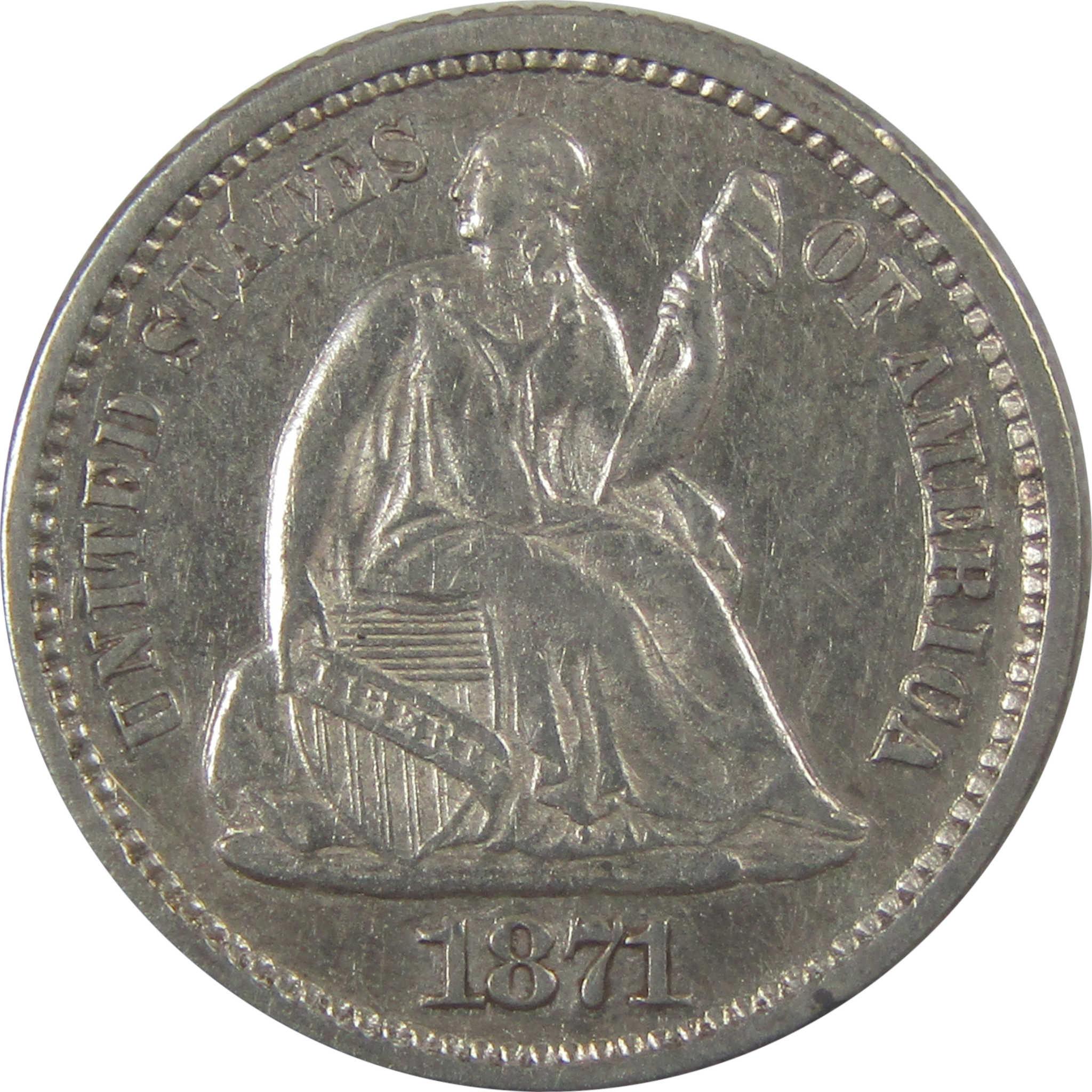 1871 Seated Liberty Silver Half Dime AU About Uncirculated SKU:I24820